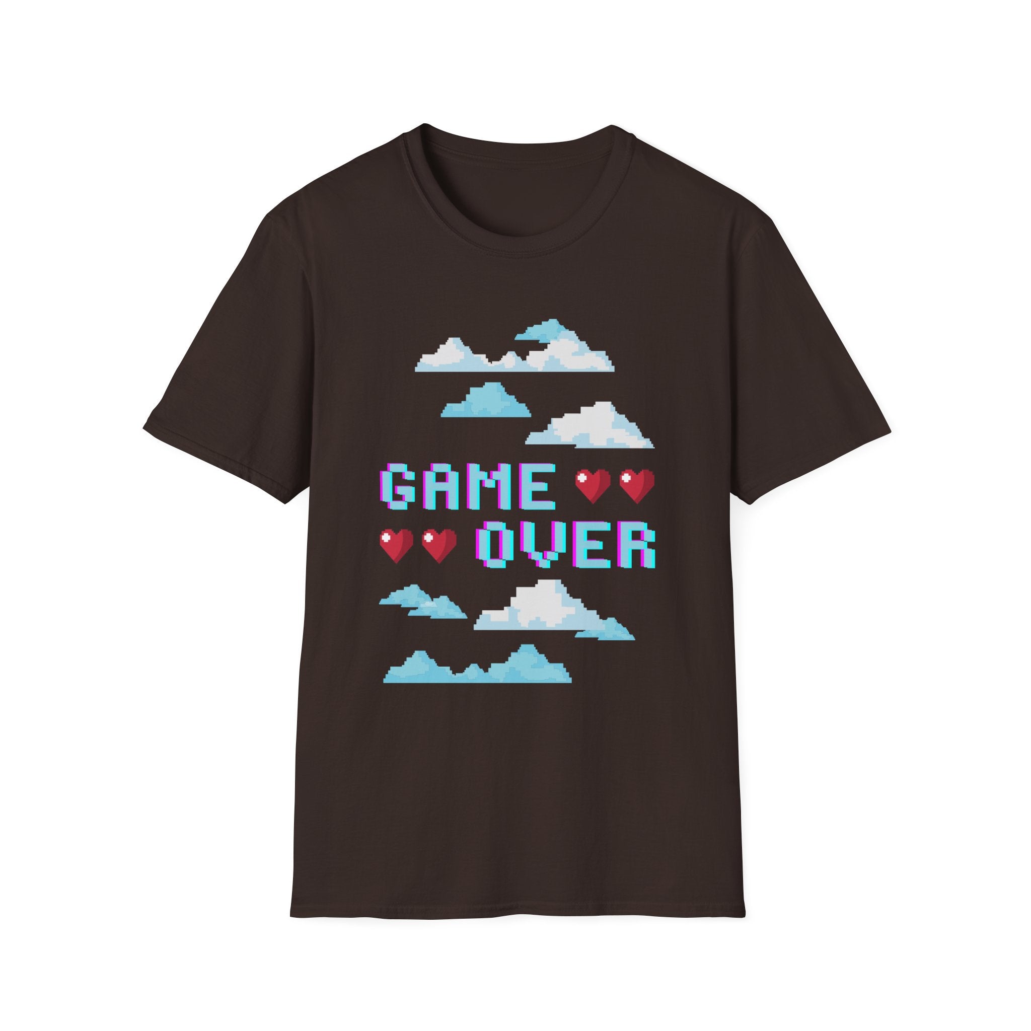 Game Over Pixel Clouds T-Shirt — Retro Gamer Tee with Hearts