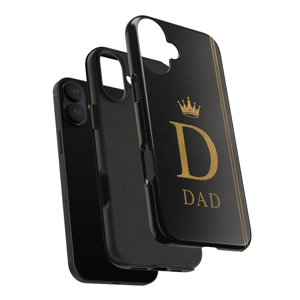 Dad Monogram Tough Phone Case — Black Gold Crown Initial