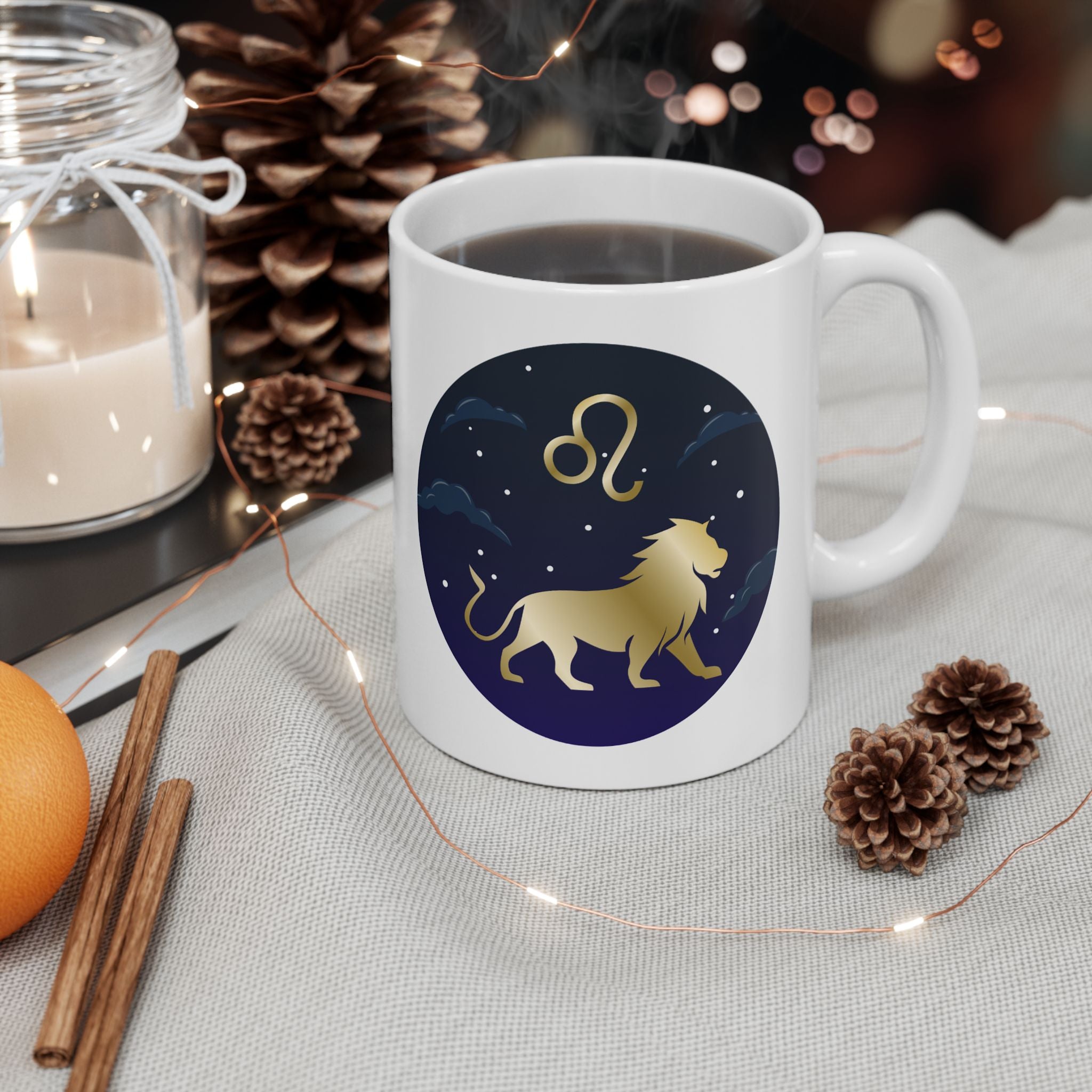 LEO Zodiac Leo Constellation Ceramic Mug — Starry Night Astrology Coffee Cup (11oz/15oz)