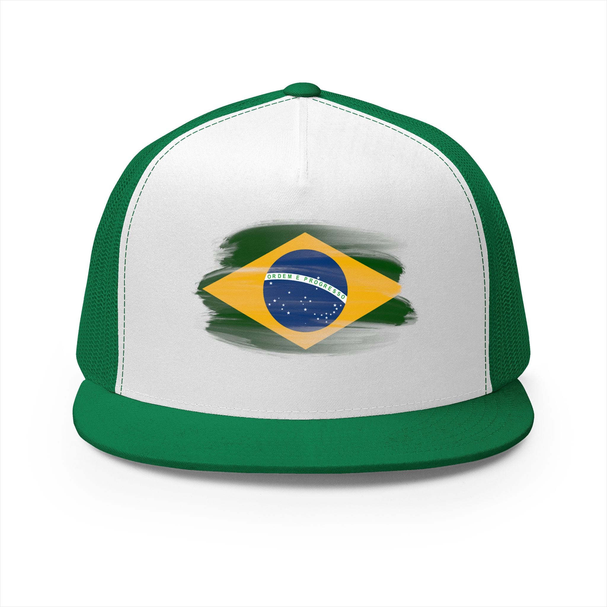 Brazil Flag Trucker Cap – Distressed Brushstroke Design