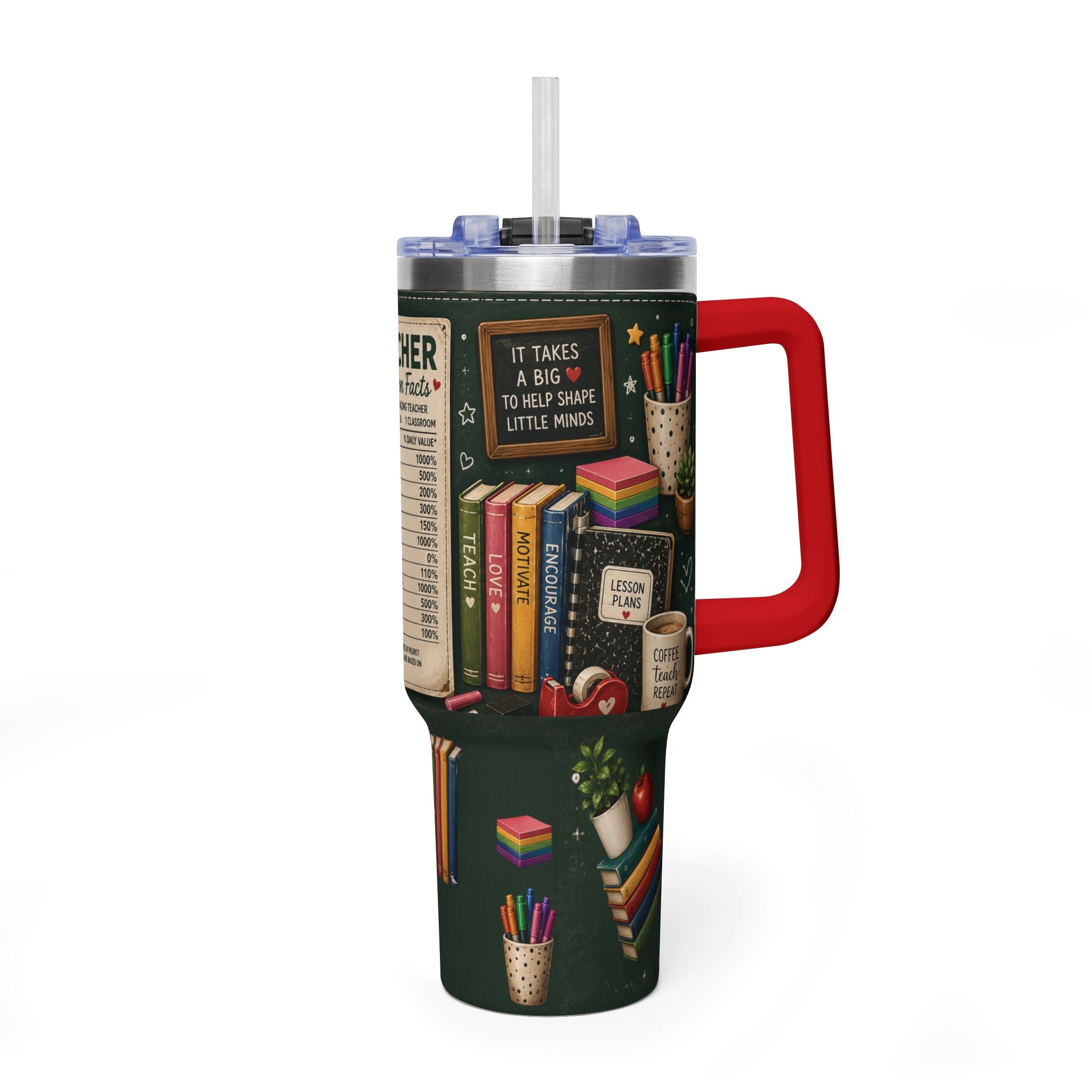 Teacher Nutrition Facts 40oz Vacuum Tumbler — Insulated Teacher Coffee Cup