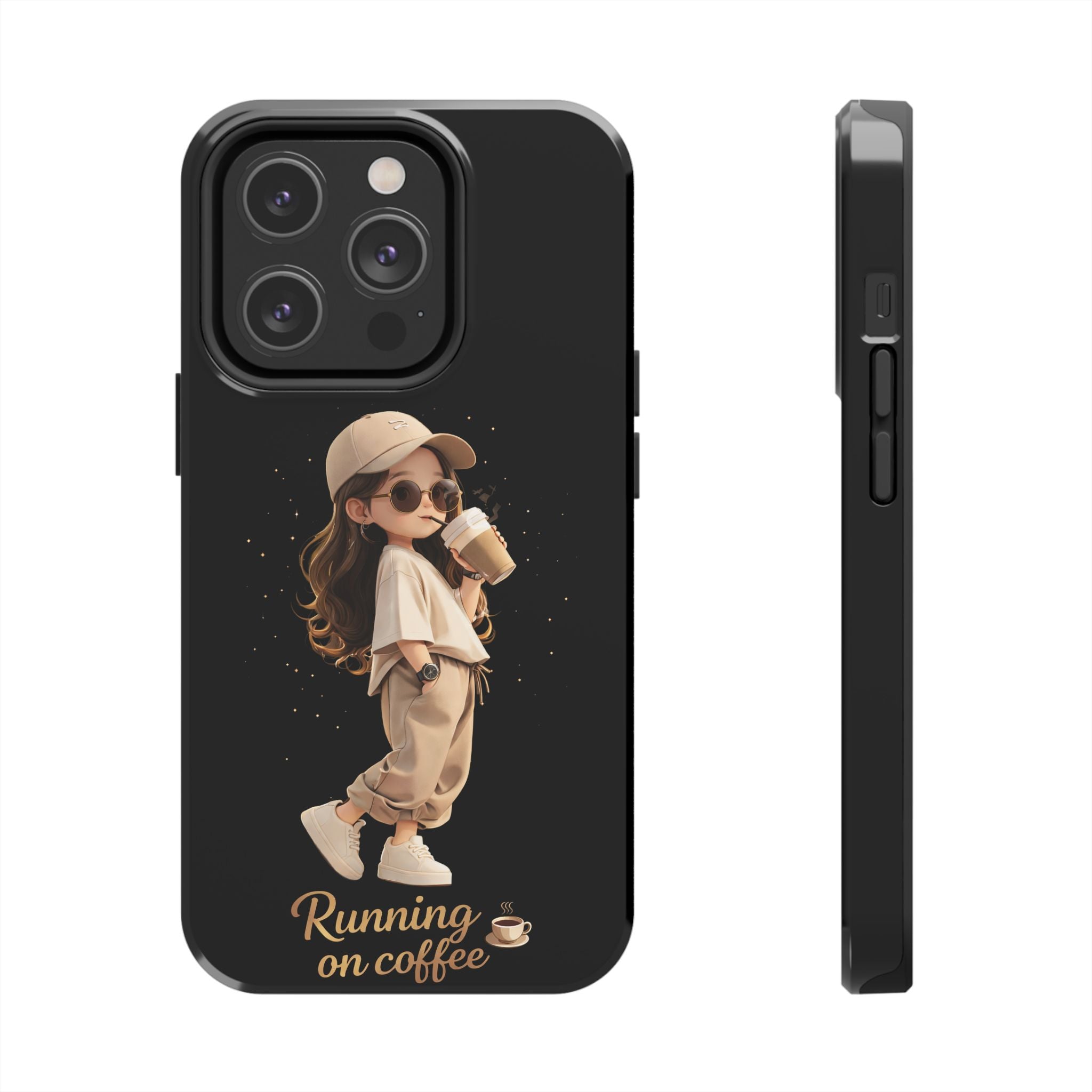 Phone Case — 'Running on Coffee' Cute Coffee Girl Protective Case