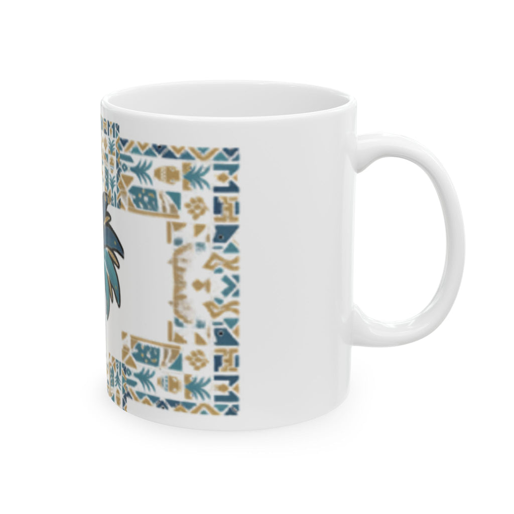 Blue Palm Tree Mosaic Ceramic Mug – Coastal Boho 11oz/15oz Coffee Cup