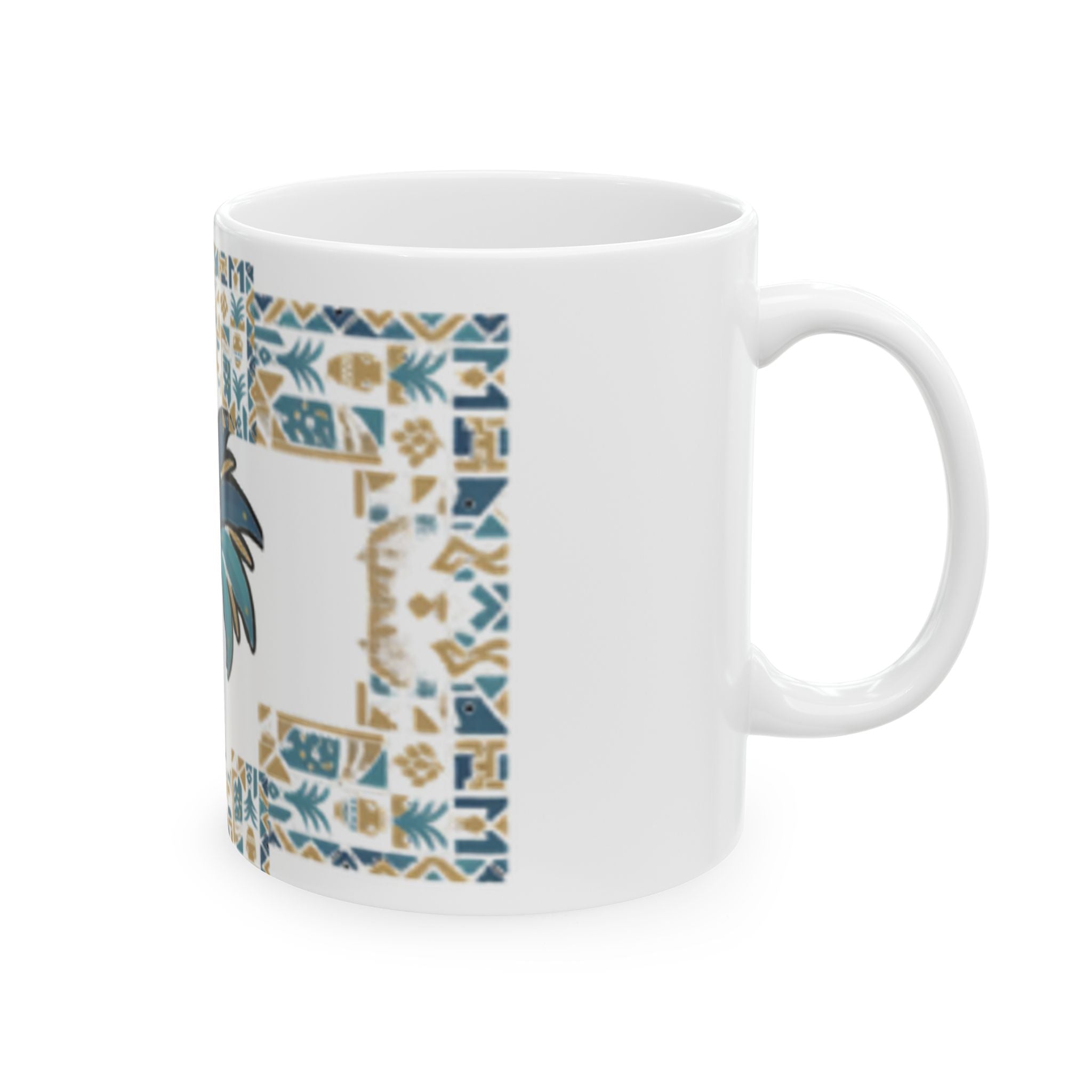 Blue Palm Tree Mosaic Ceramic Mug – Coastal Boho 11oz/15oz Coffee Cup