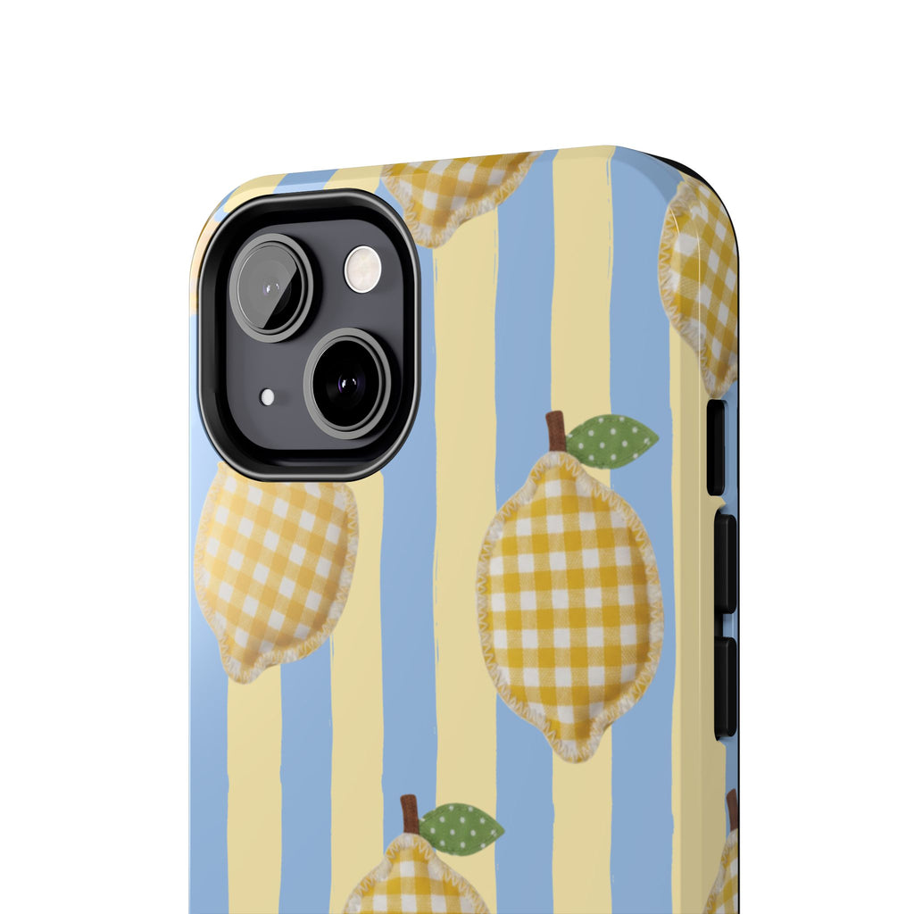 Tough Phone Case — Blue & Yellow Gingham Lemon Design