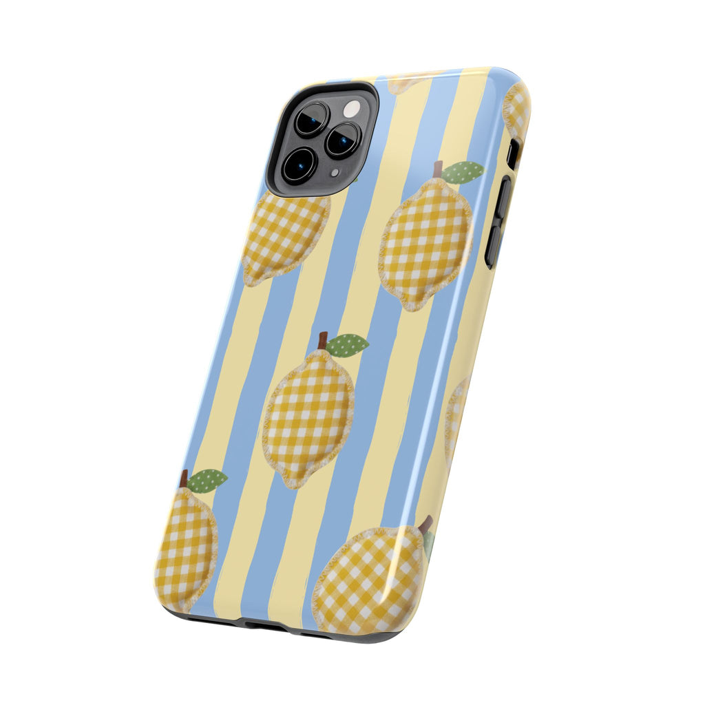 Tough Phone Case — Blue & Yellow Gingham Lemon Design