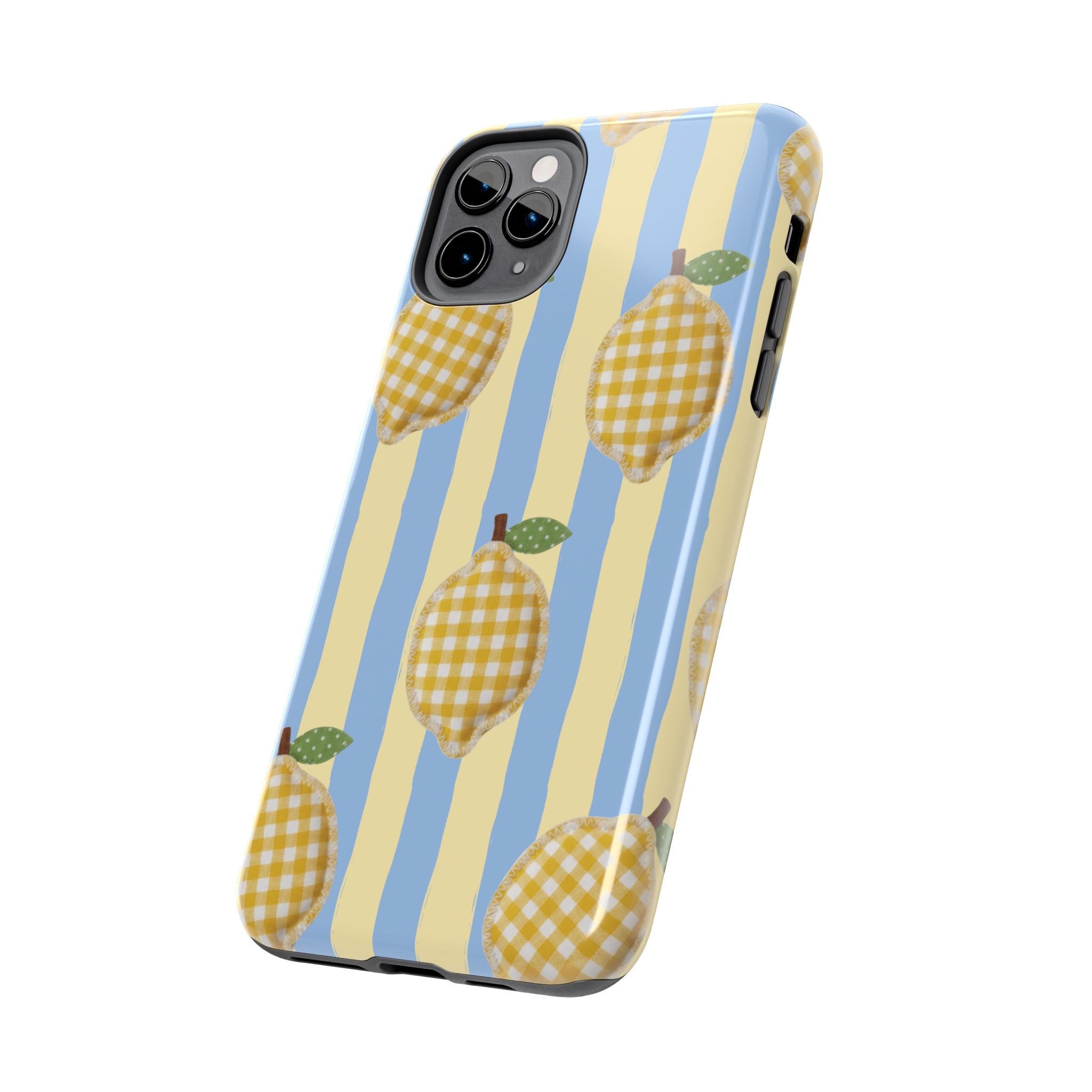 Tough Phone Case — Blue & Yellow Gingham Lemon Design