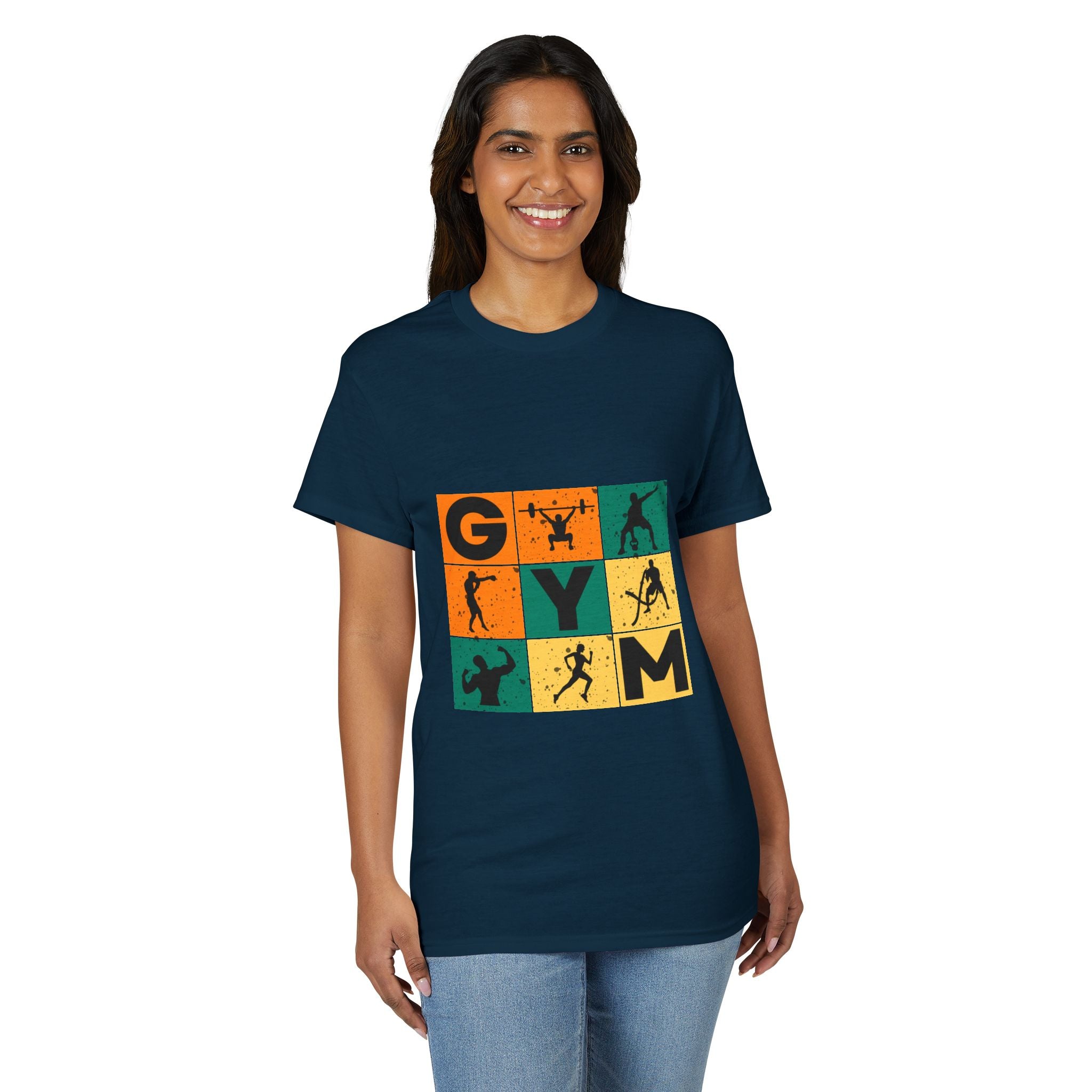 Gym Blocks Graphic T-Shirt — Retro Fitness Silhouette Tee