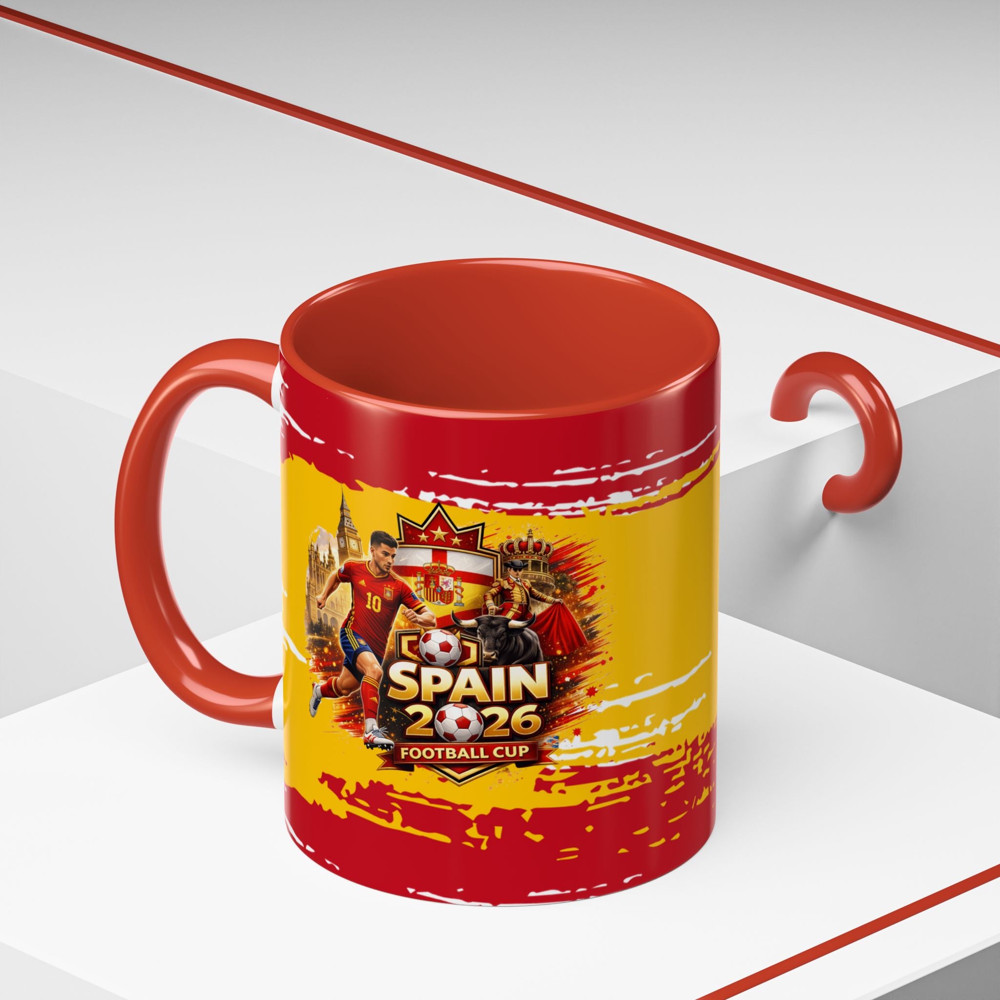 Spanish Flag Accent Coffee Mug – Bold Red & Gold Brushstroke Ceramic Mug