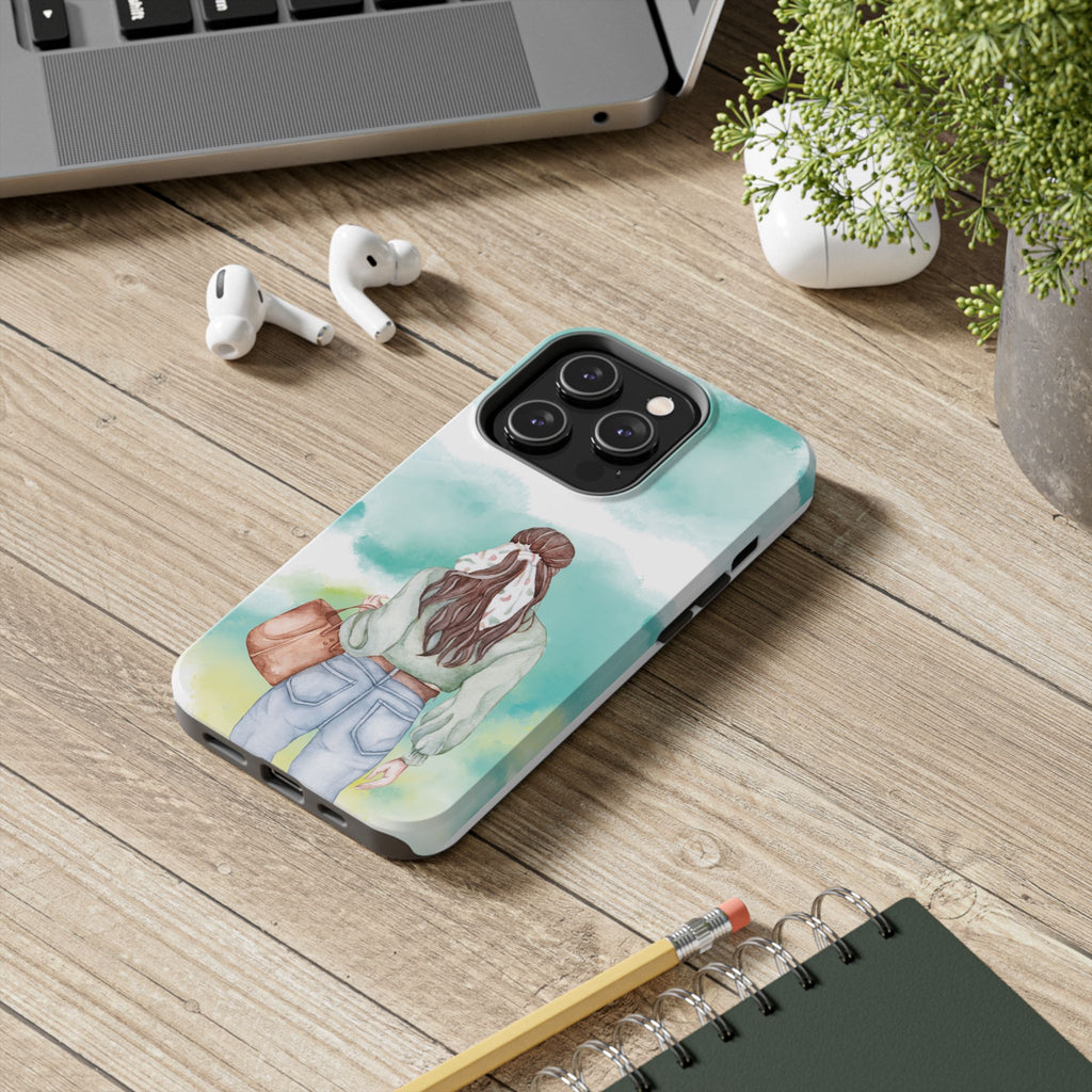 Watercolor Girl Tough Phone Case — Trendy Pastel Back-to-School Protective Cover