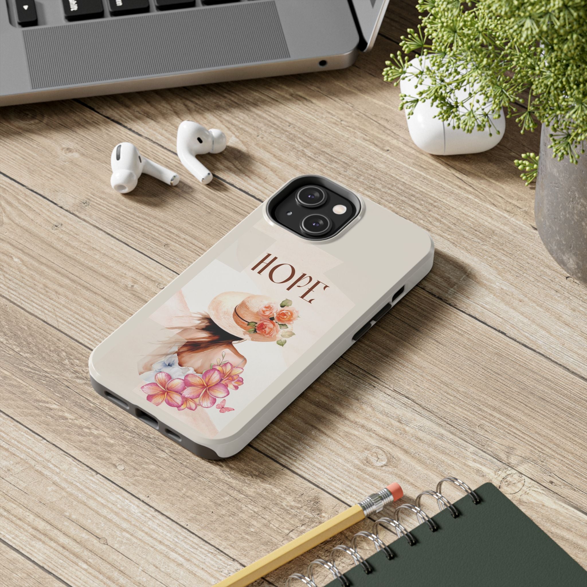 Hope Floral Tough Phone Case — Protective iPhone Case with Watercolor Girl & Flowers