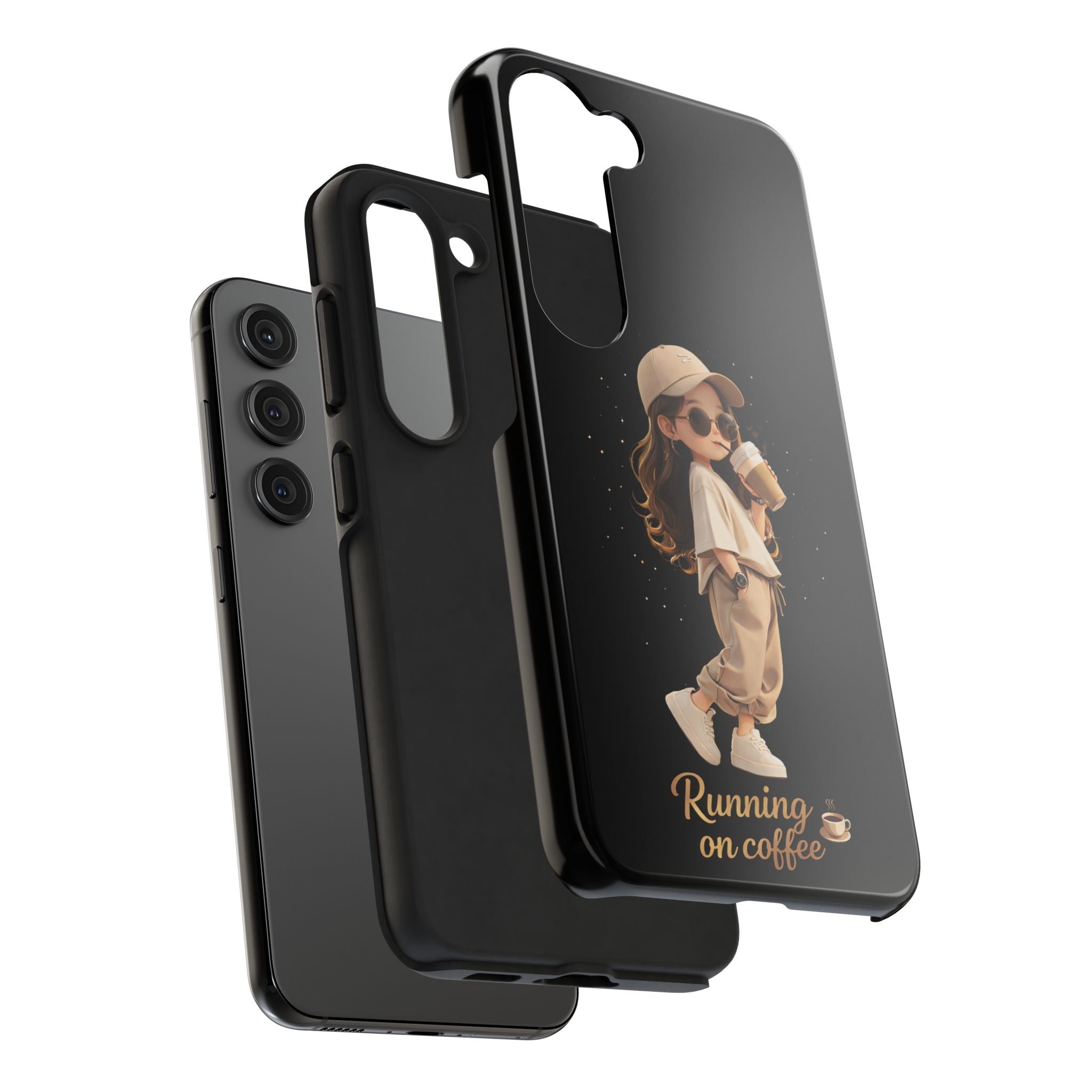 Phone Case — 'Running on Coffee' Cute Coffee Girl Protective Case