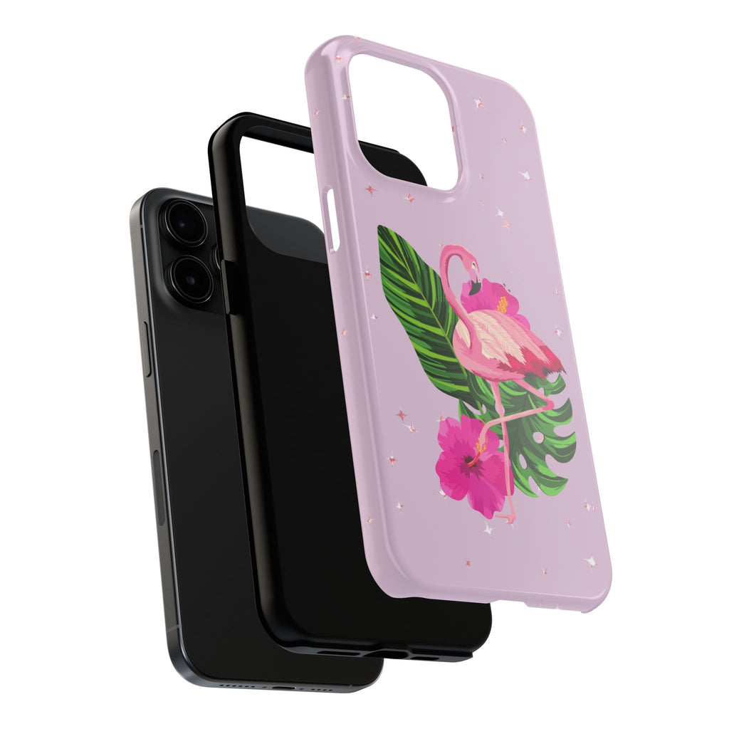 Flamingo Tropical Tough Phone Case — Pink Hibiscus & Palm Leaves