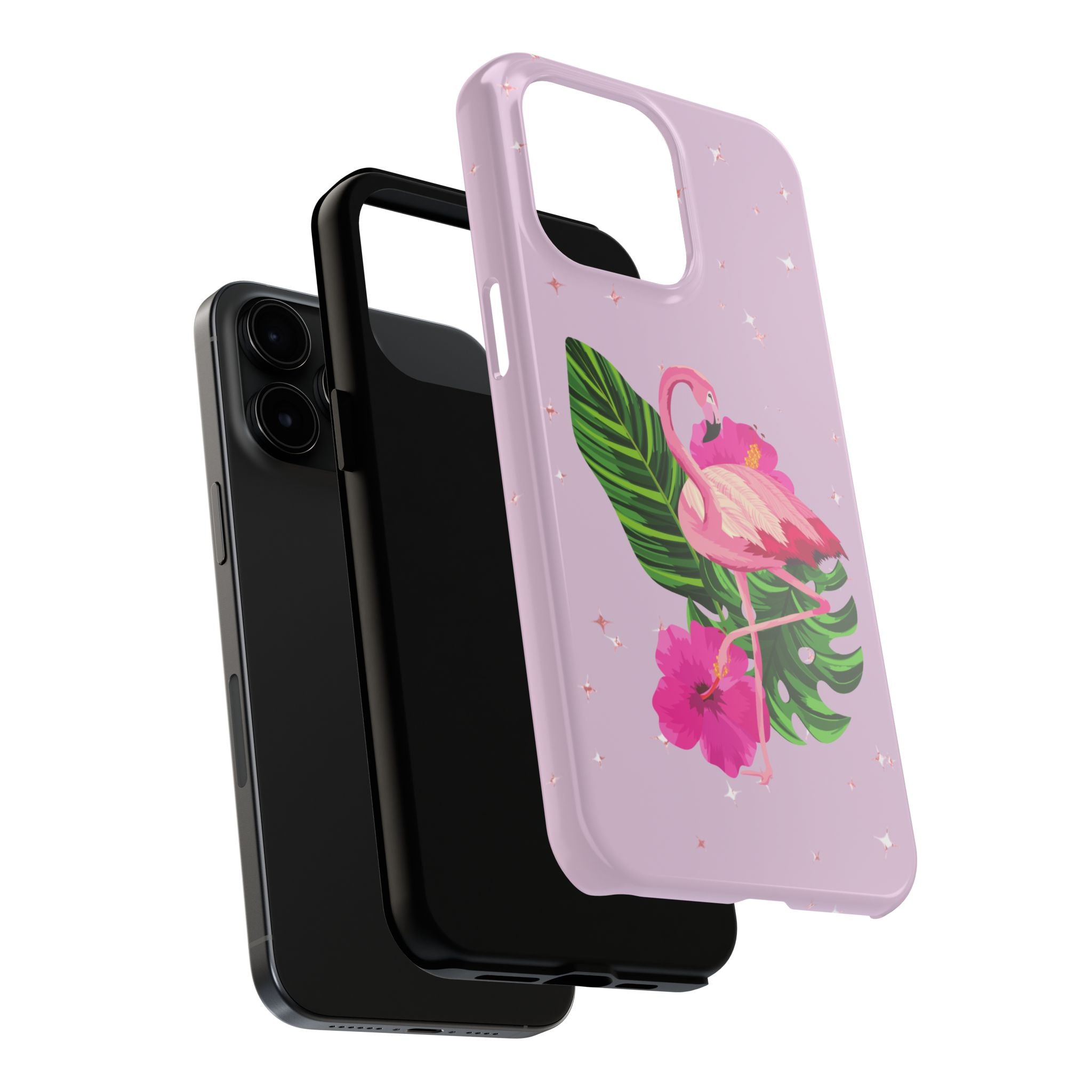 Flamingo Tropical Tough Phone Case — Pink Hibiscus & Palm Leaves
