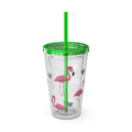 Flamingo Heart 16oz Tumbler with Straw — Cute Pink Flamingo Drink Cup