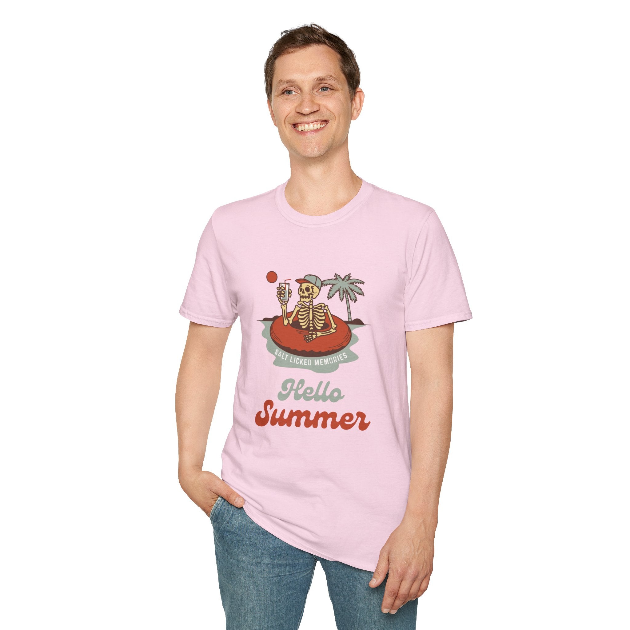 Hello Summer Skeleton T-Shirt — Retro Beach Vacation Tee