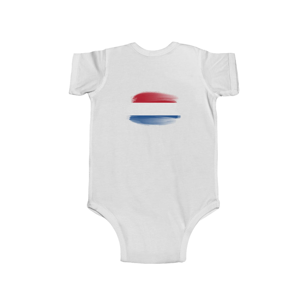 Netherlands 2026 Baby Bodysuit - Orange Lion Crest & Dutch Flag Infant Onesie