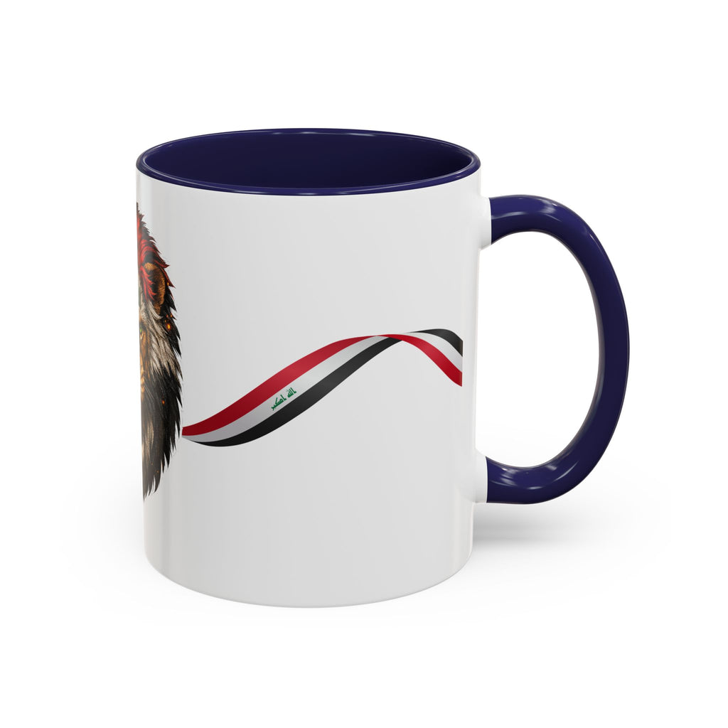 Iraq Lion Head Accent Coffee Mug with Arabic Script and Flag Ribbon – Patriotic Iraq Gift (11/15oz)