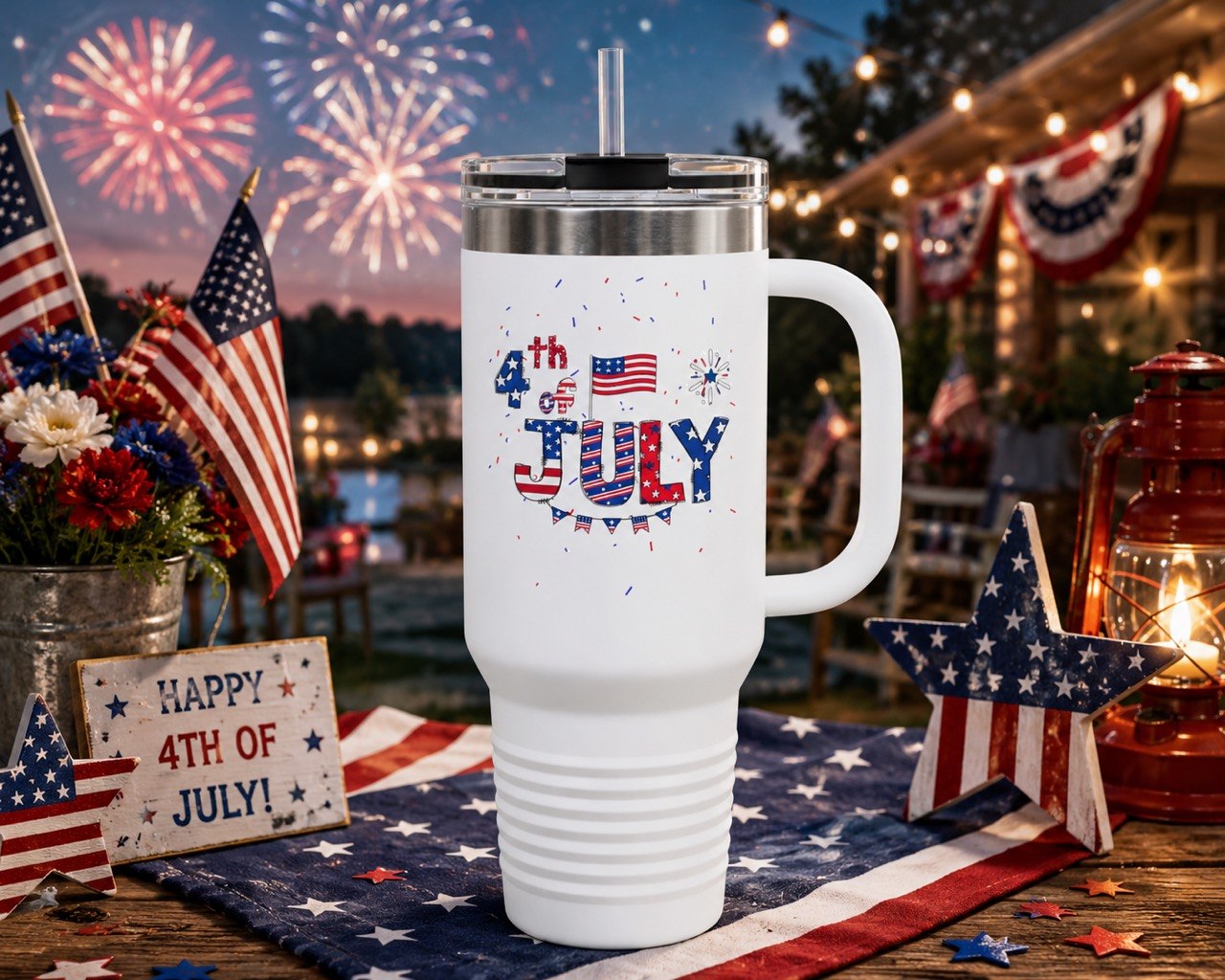 40oz Insulated Travel Mug — 4th of July American Flag Design