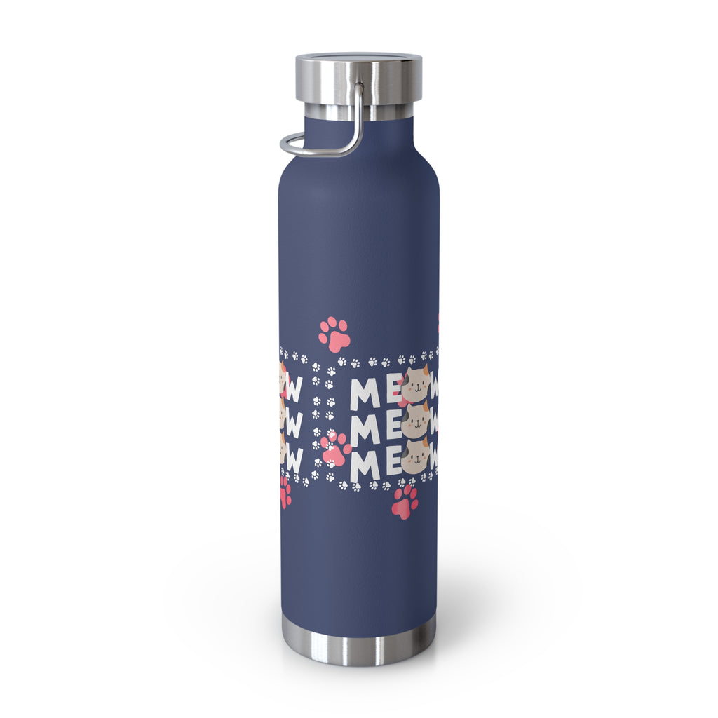 22oz Insulated Bottle — Red 'MEOW' Cute Cat Paw Print Design