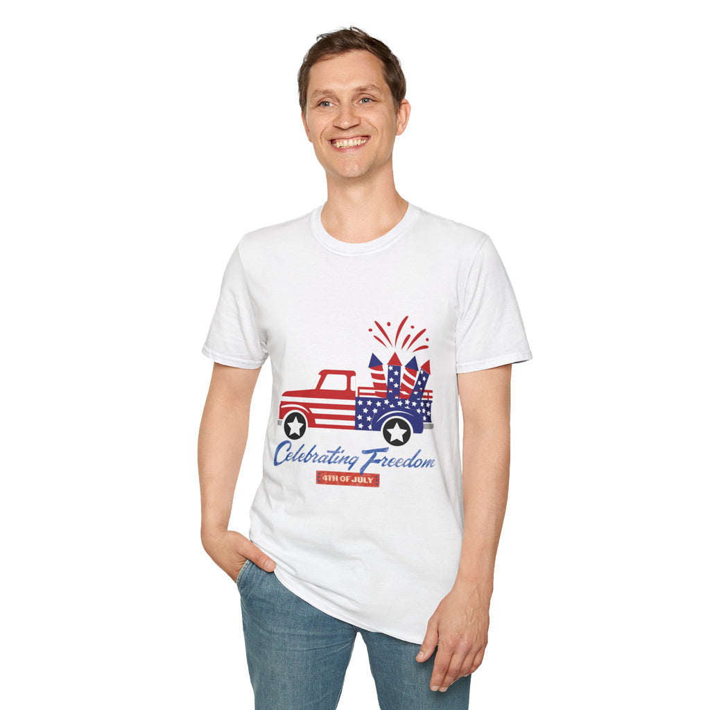 4th of July Truck T-Shirt – "Celebrating Freedom" Patriotic Fireworks Tee