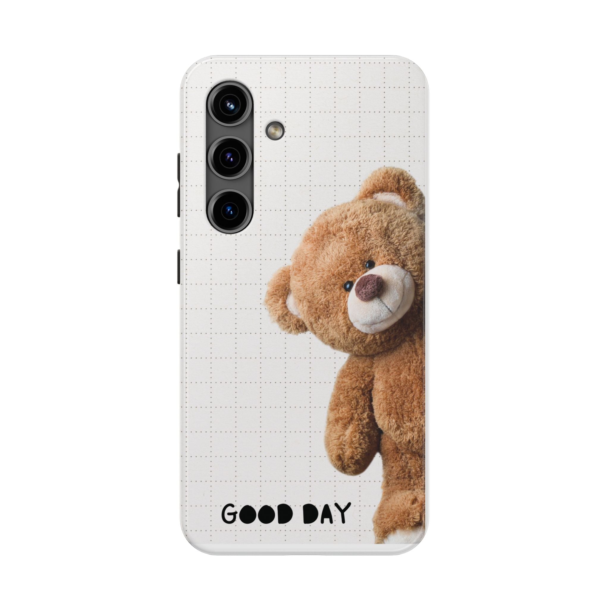 Teddy Bear Tough Phone Case — Cute Plush Peeking Design, Protective Shockproof Cover