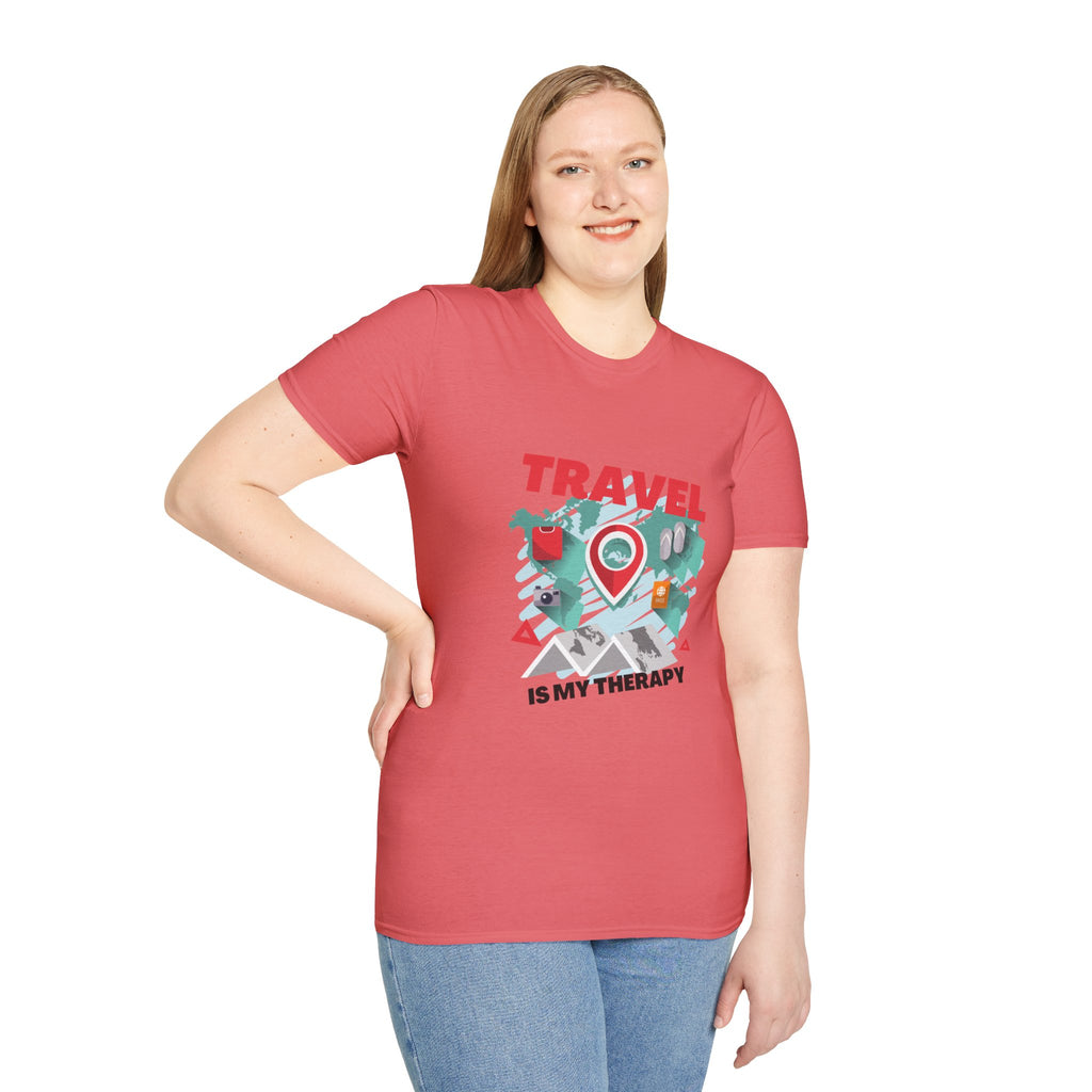Travel Is My Therapy T-Shirt — Wanderlust Map Tee for Travelers & Adventure Lovers
