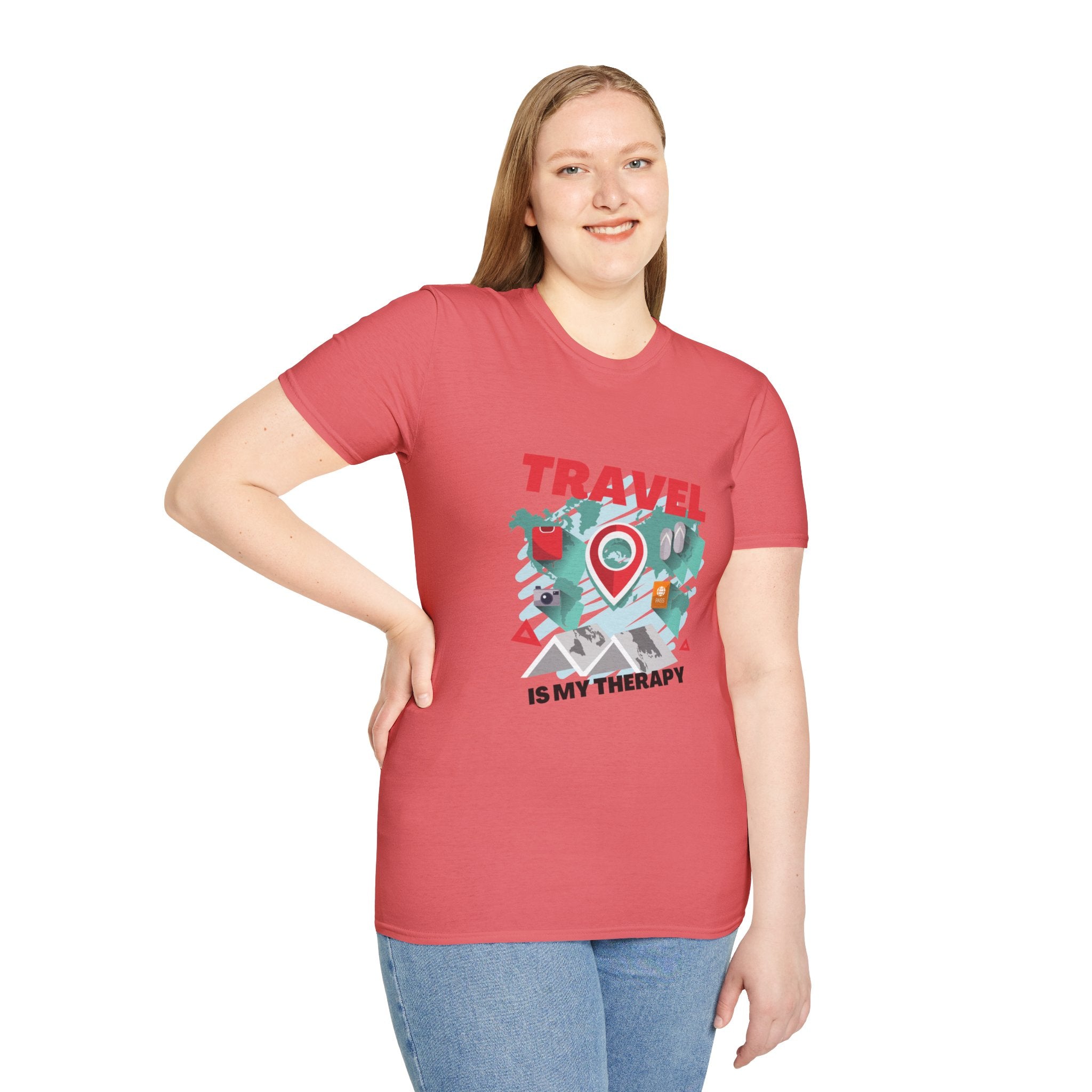 Travel Is My Therapy T-Shirt — Wanderlust Map Tee for Travelers & Adventure Lovers