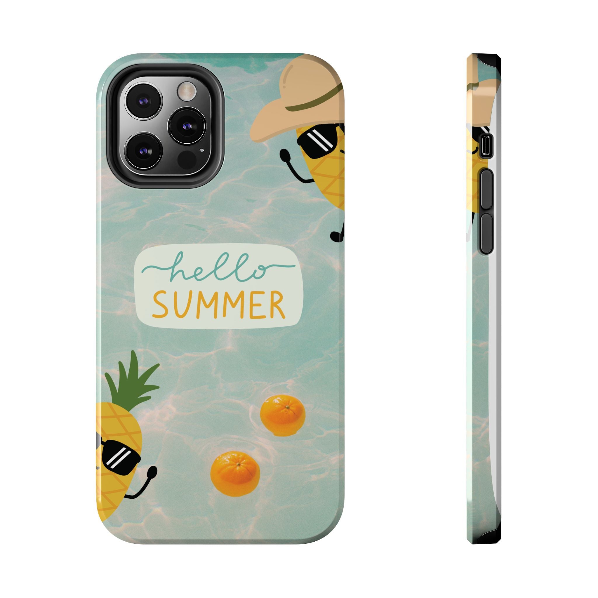 Hello Summer Tough Phone Case - Cute Pineapple & Oranges Beach Design
