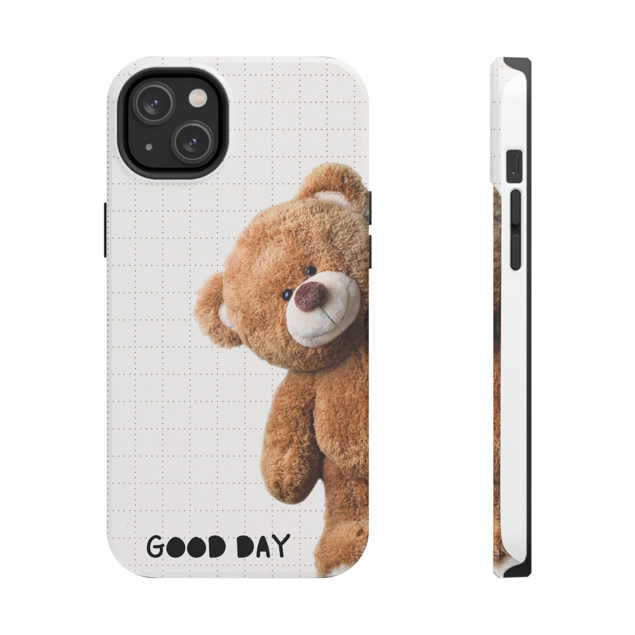 Teddy Bear Tough Phone Case — Cute Plush Peeking Design, Protective Shockproof Cover
