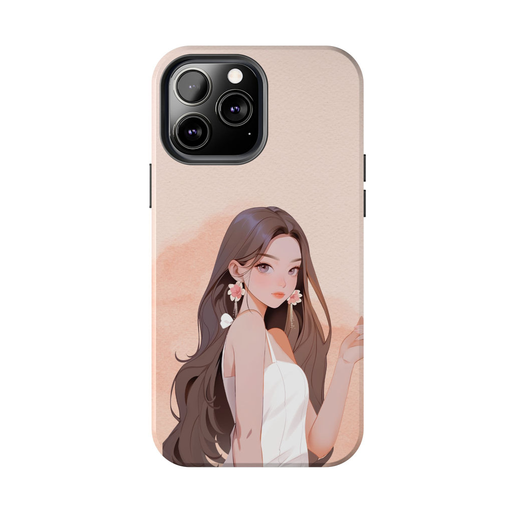 Tough Phone Case — Elegant Anime Girl Illustration, Protective Slim Phone Cover