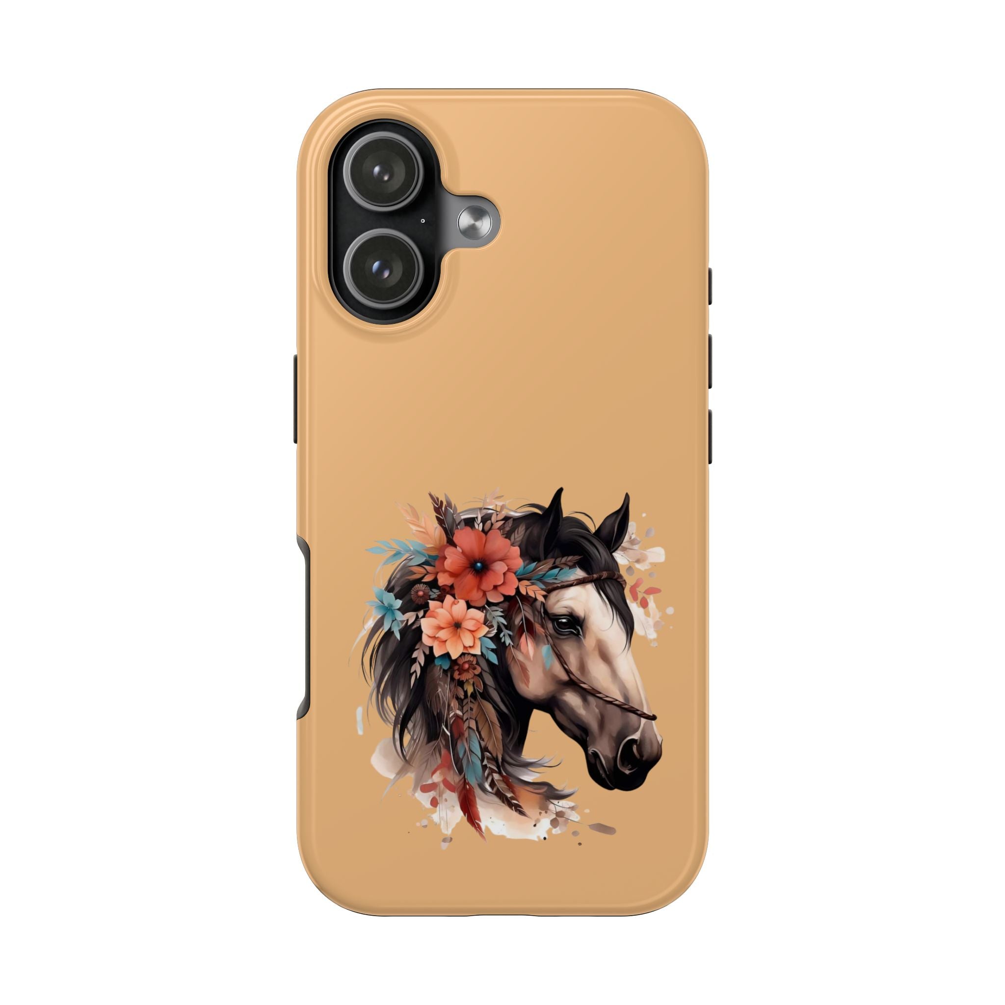 Horse Floral Tough Phone Case — Protective iPhone Cover with Boho Horse Head Design