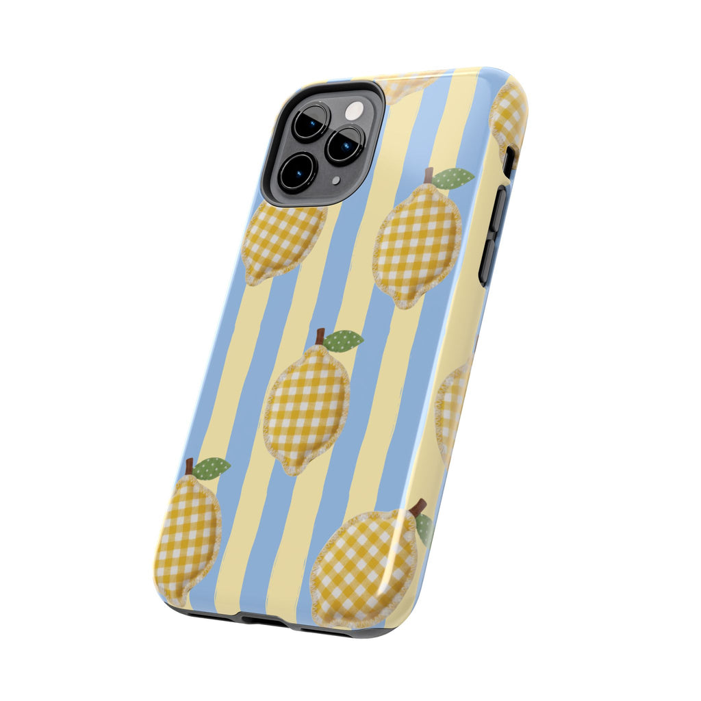 Tough Phone Case — Blue & Yellow Gingham Lemon Design