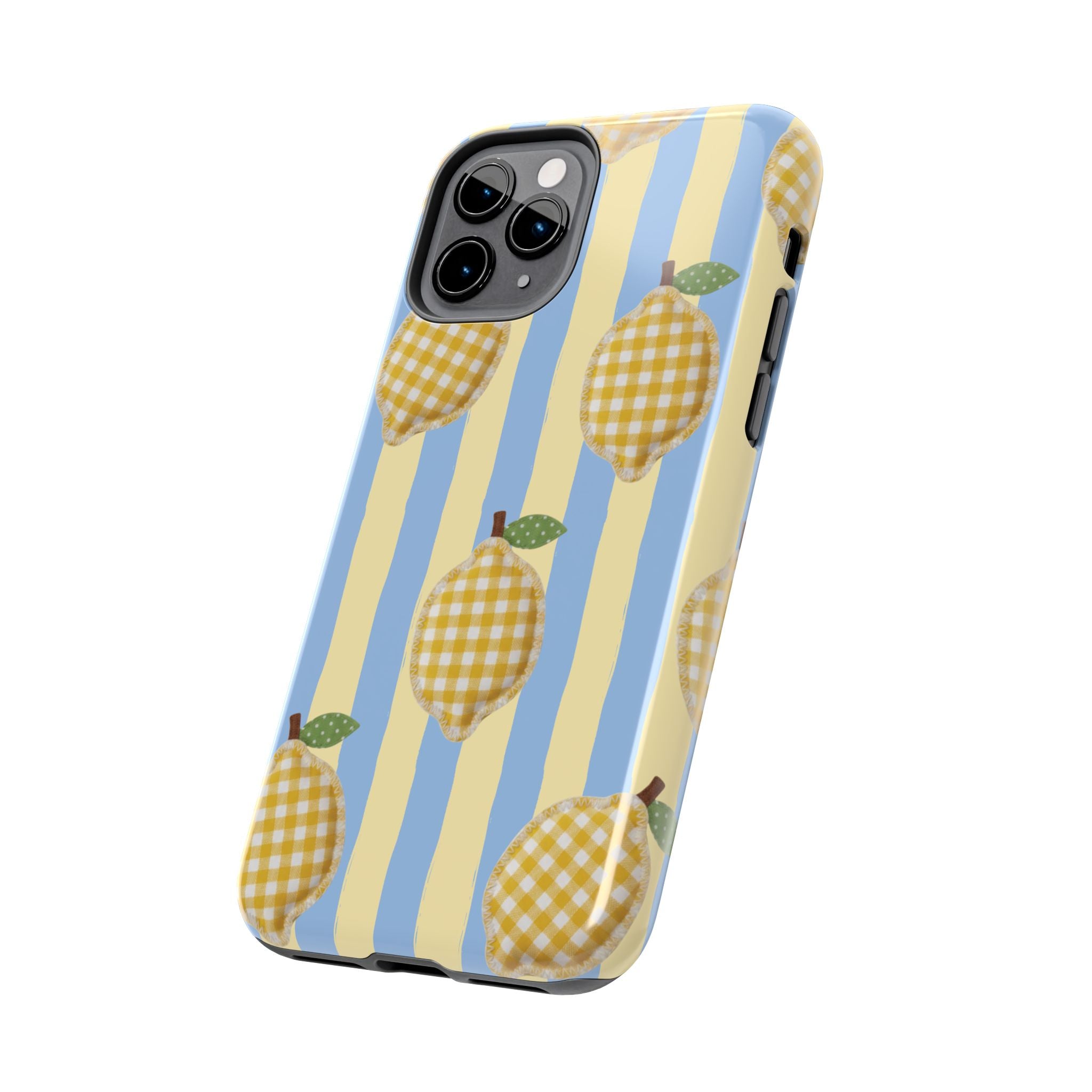 Tough Phone Case — Blue & Yellow Gingham Lemon Design