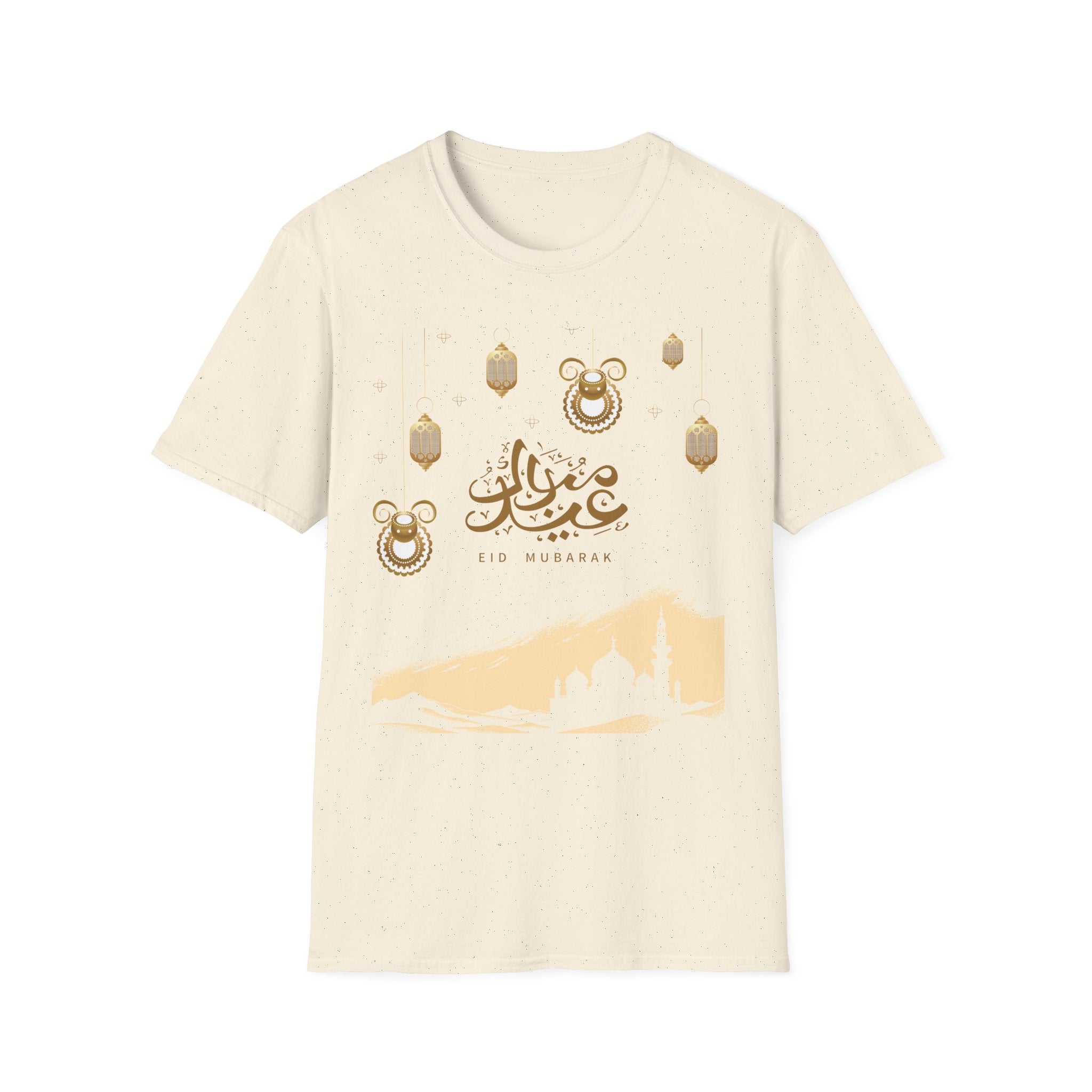 Eid Mubarak T-Shirt — Gold Lanterns & Mosque Silhouette