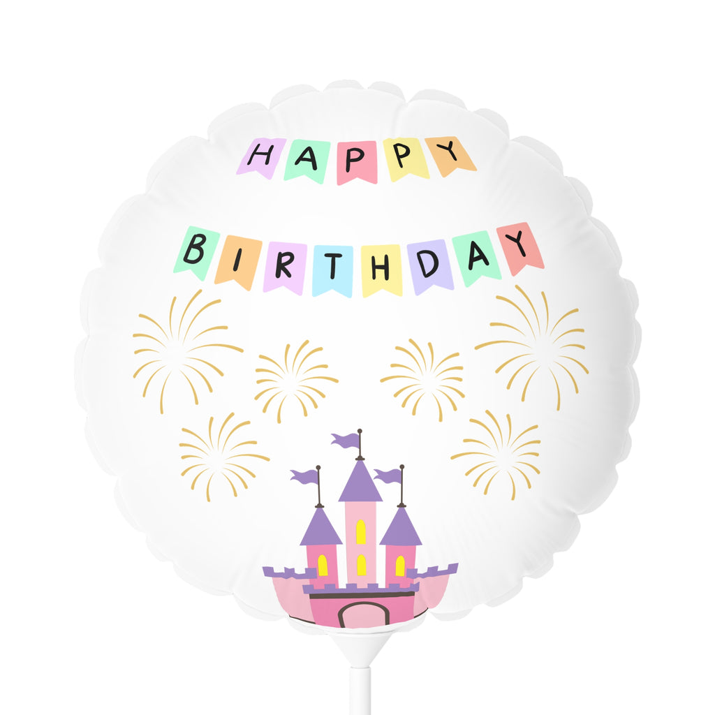Happy Birthday Castle Balloon — 11" Round Heart-Shaped Party Balloon