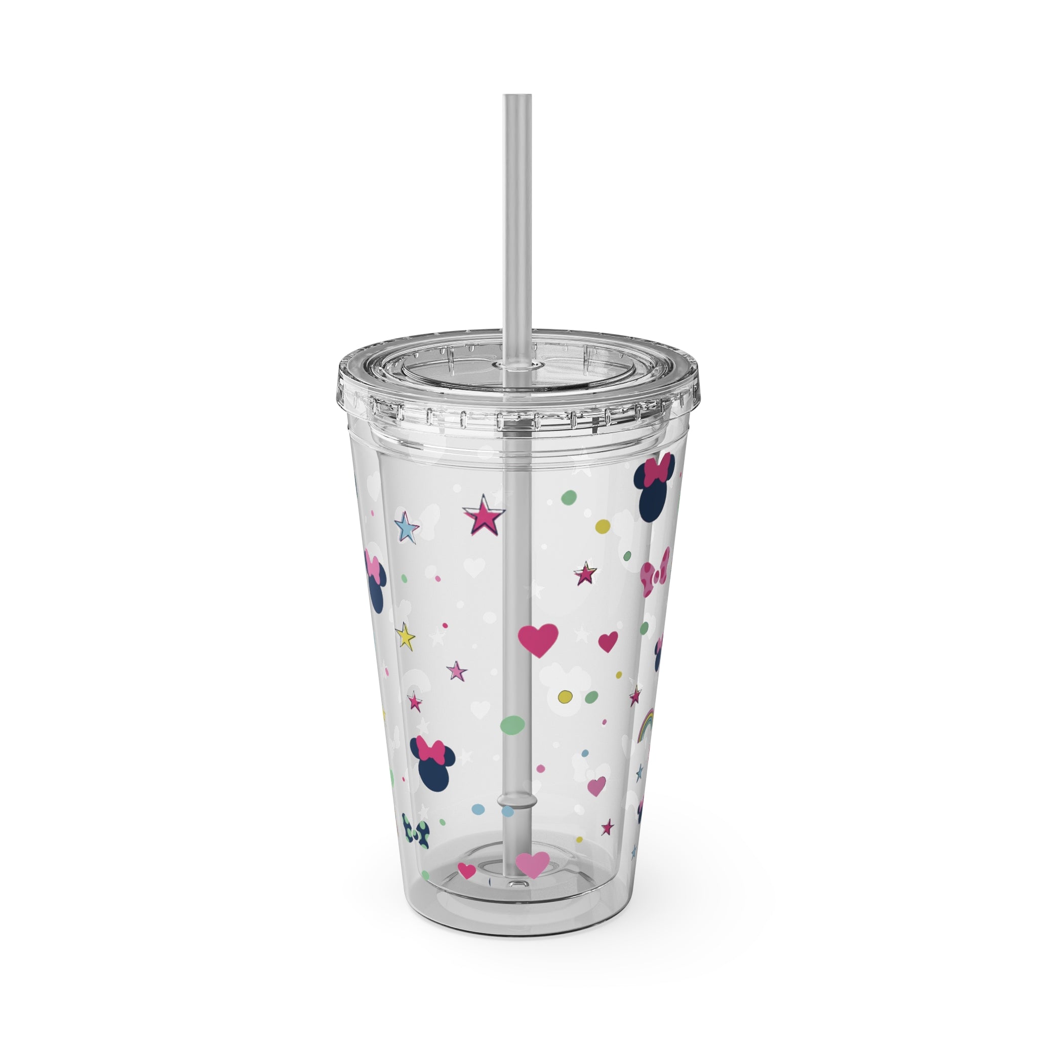 16oz Cute Mouse Icons Tumbler with Straw — Rainbows, Hearts & Stars Travel Cup
