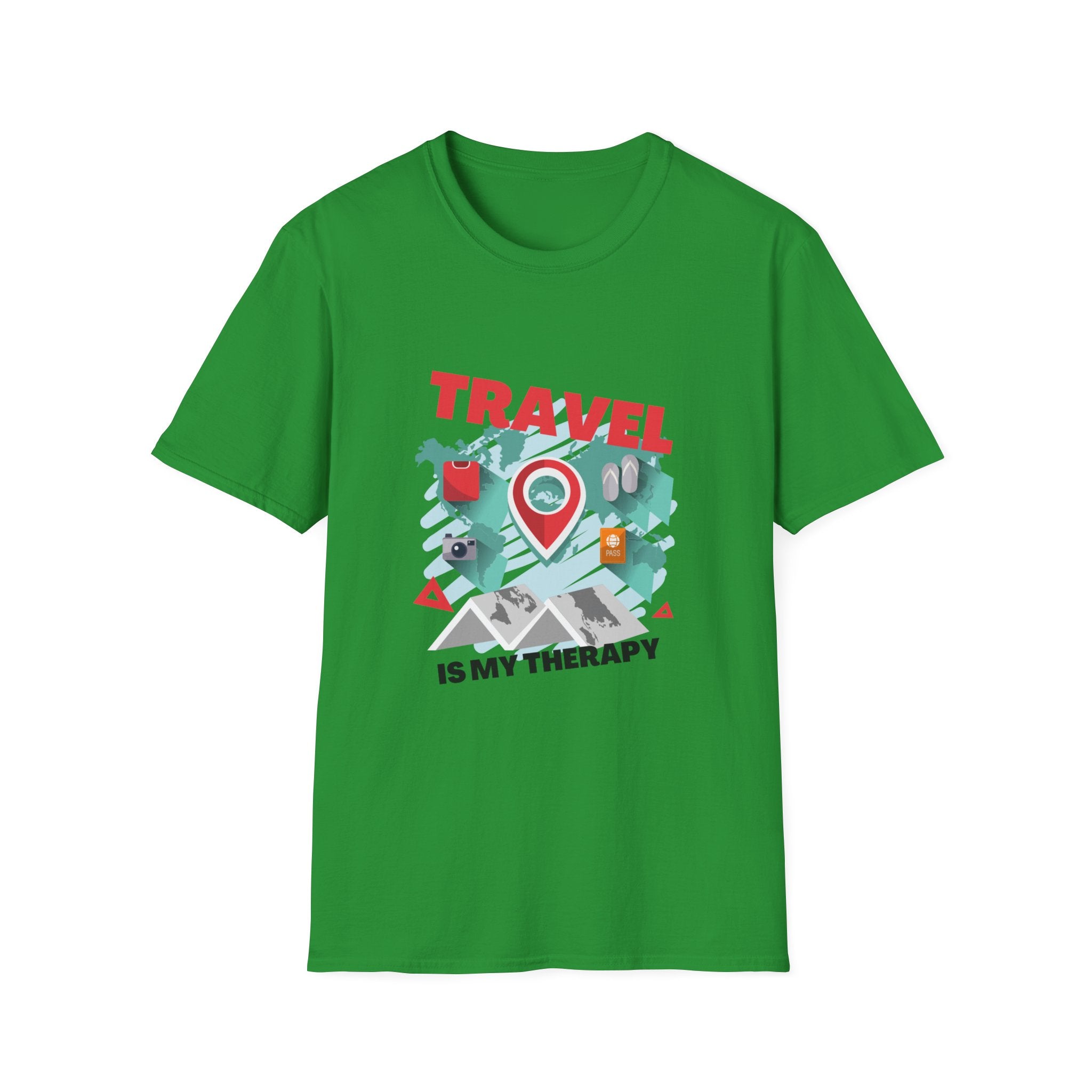 Travel Is My Therapy T-Shirt — Wanderlust Map Tee for Travelers & Adventure Lovers