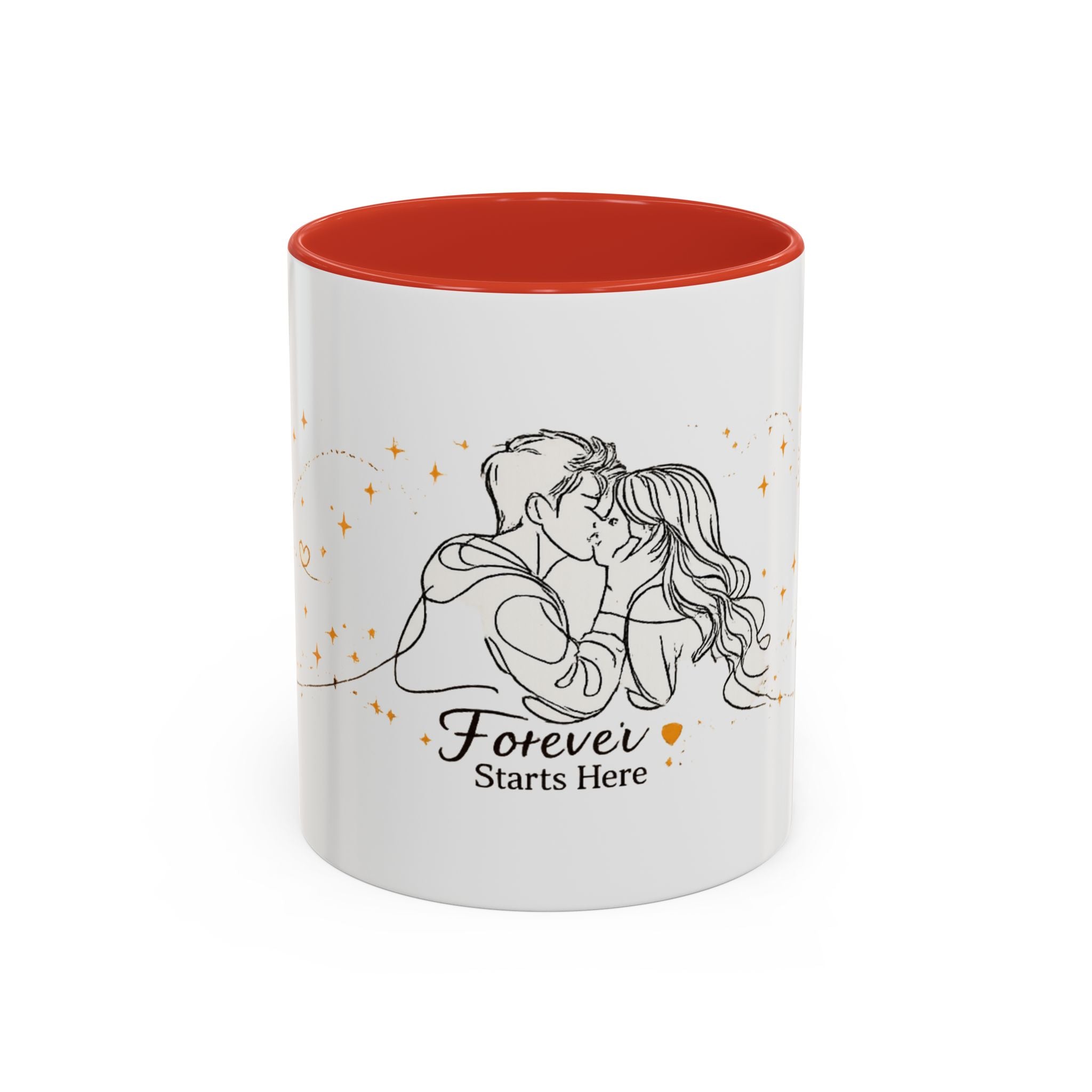 Romantic Accent Coffee Mug — "Forever Starts Here" Love Story Design