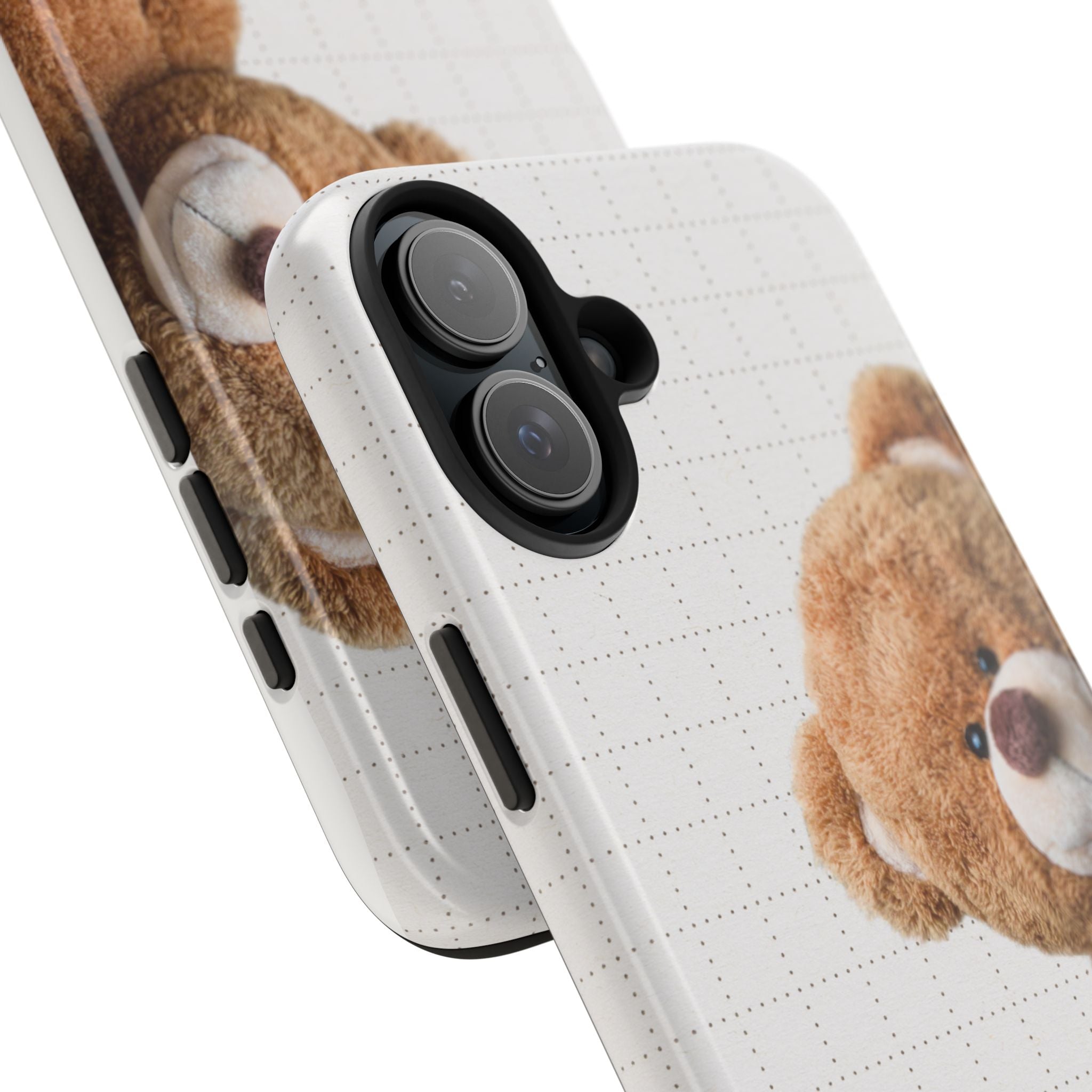 Teddy Bear Tough Phone Case — Cute Plush Peeking Design, Protective Shockproof Cover