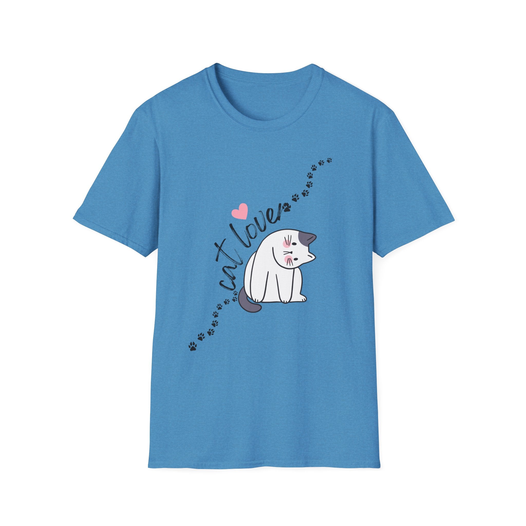 Cat Lover T-Shirt – Cute Heart & Pawprint Kitten Graphic