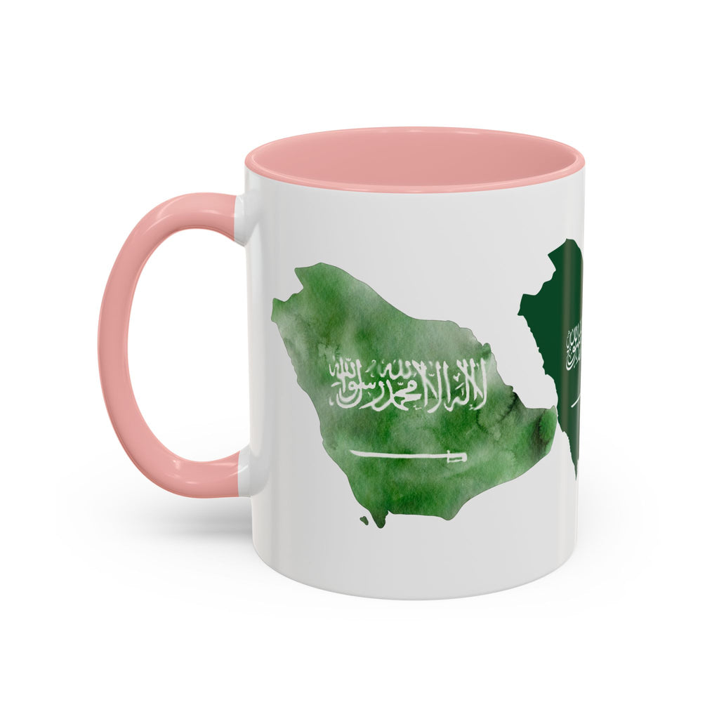 Saudi Arabia Flag Map Accent Coffee Mug — Green Watercolor Saudi Map (11/15oz)