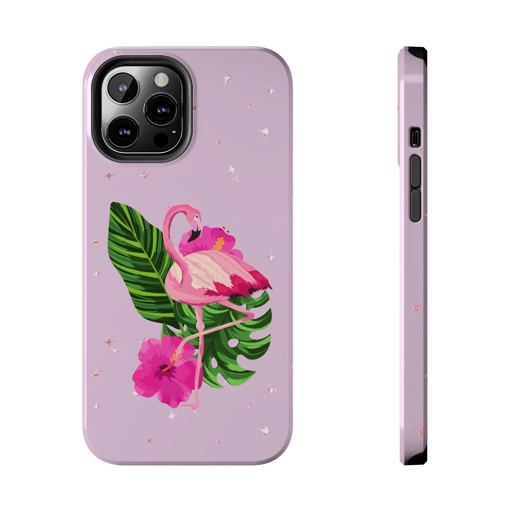 Flamingo Tropical Tough Phone Case — Pink Hibiscus & Palm Leaves