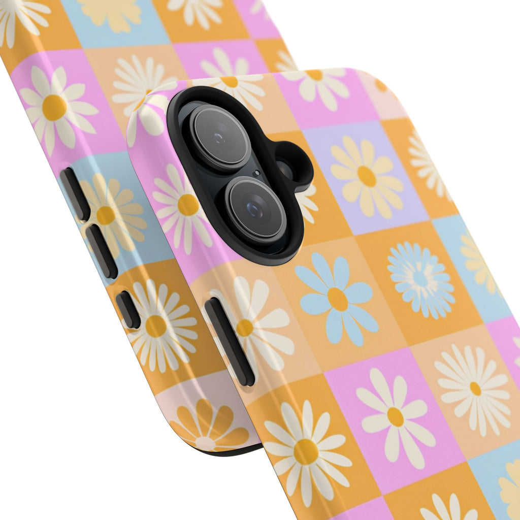 Daisy Check Tough Phone Case – Retro Pastel Floral iPhone Cover