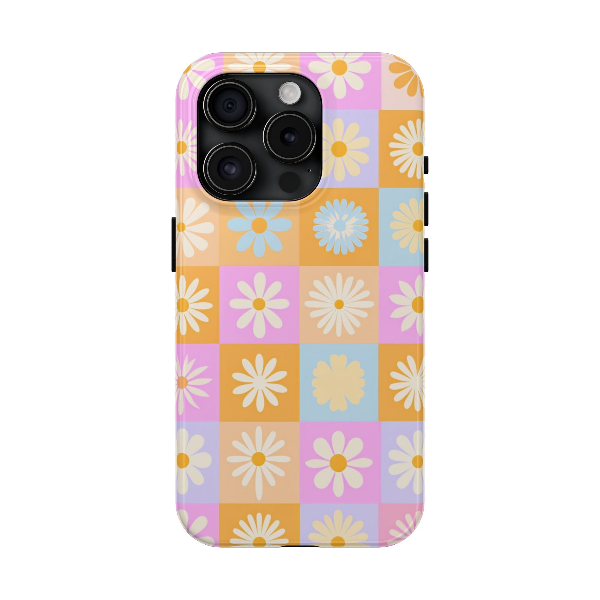 Daisy Check Tough Phone Case – Retro Pastel Floral iPhone Cover