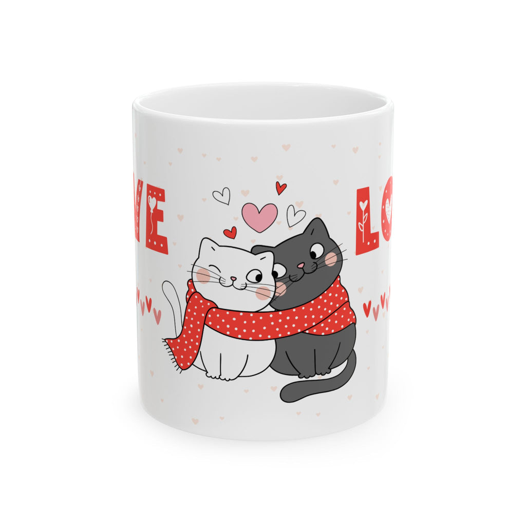 Cute Cat Couple Ceramic Mug – 'Love' Heart Cats 11oz & 15oz
