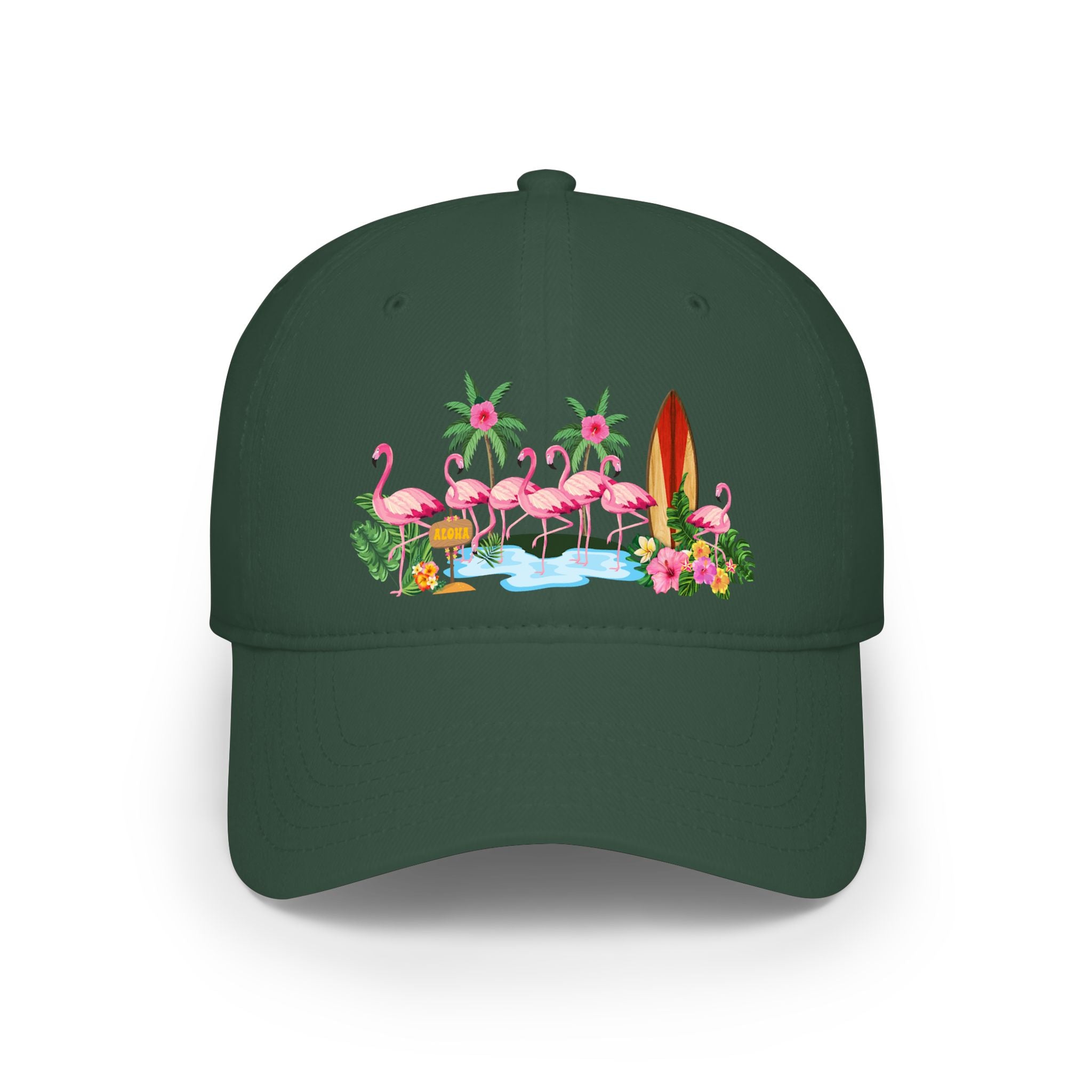 Tropical Flamingo Baseball Cap — Pink Flamingos, Surfboards & Hibiscus Hat