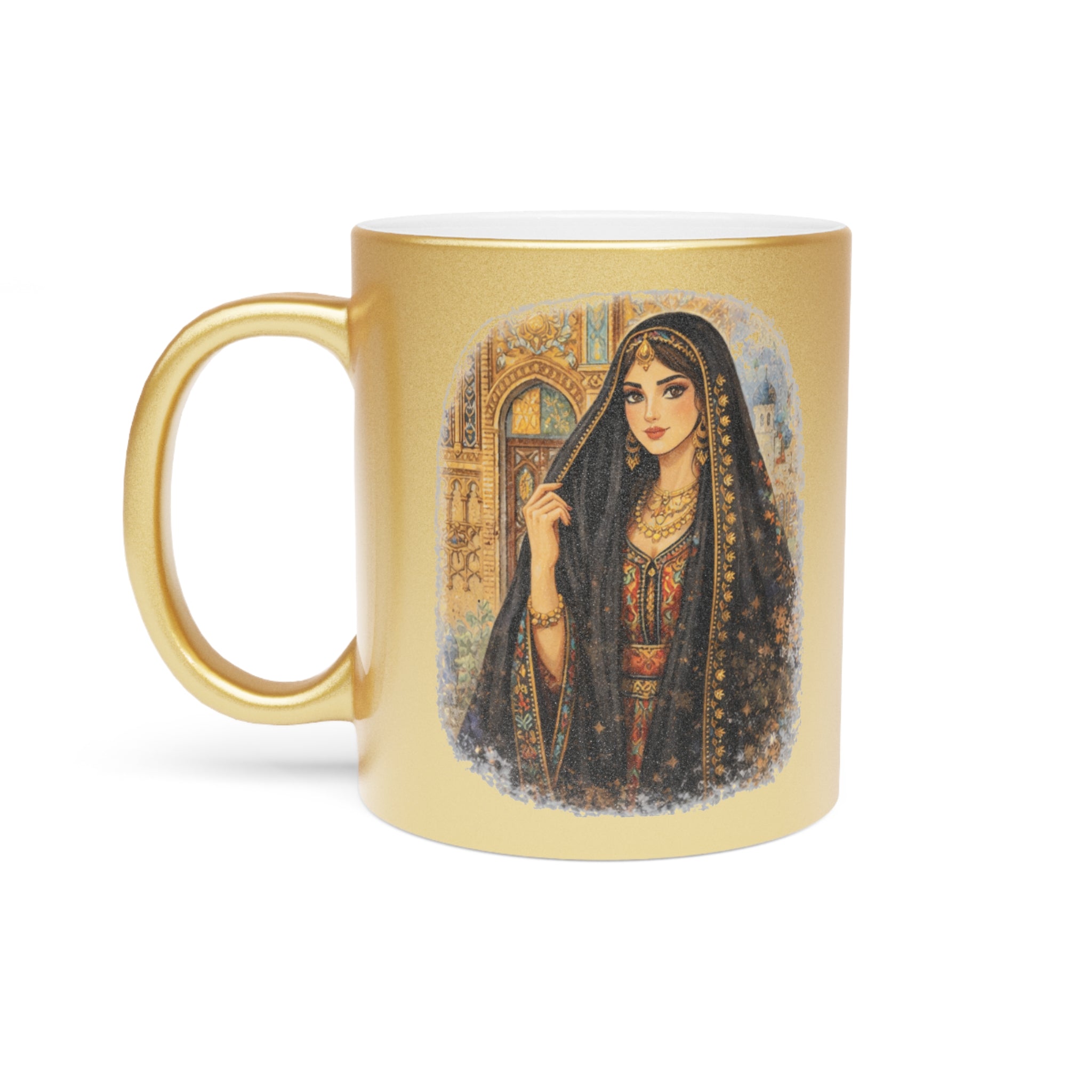 Gold Metallic Mug — Persian Princess Illustration Coffee Cup baghdad