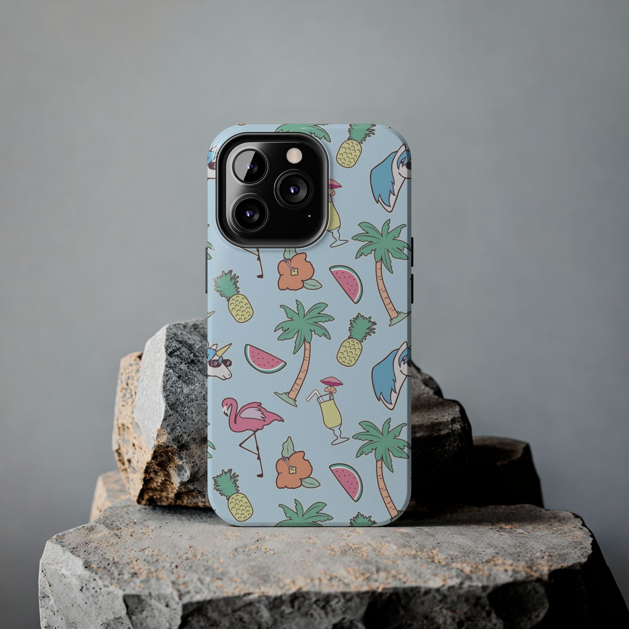 Tropical Summer Tough Phone Case — Pineapple, Flamingo & Palm Pattern