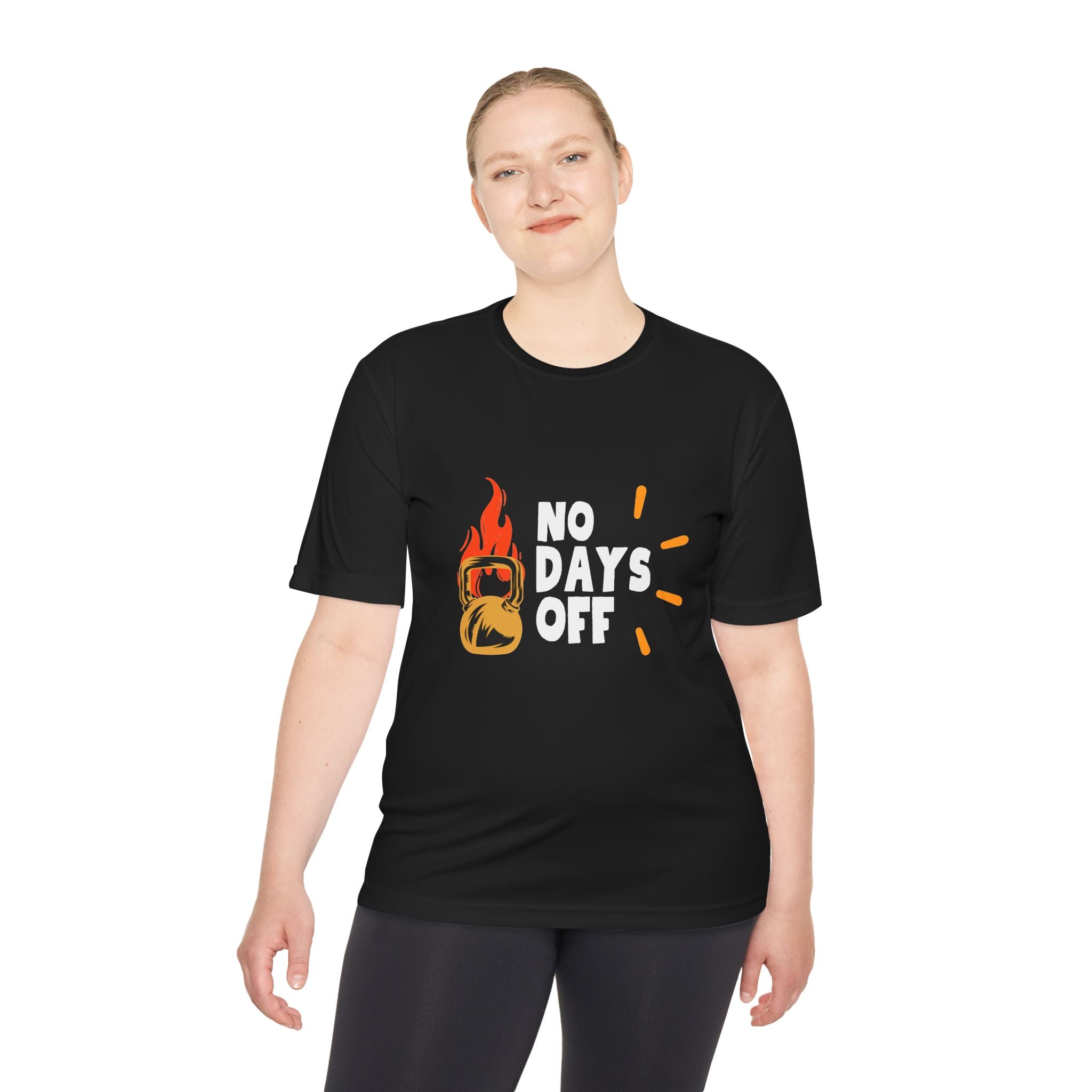 No Days Off Flame Kettlebell Tee — Motivational Gym Workout Shirt